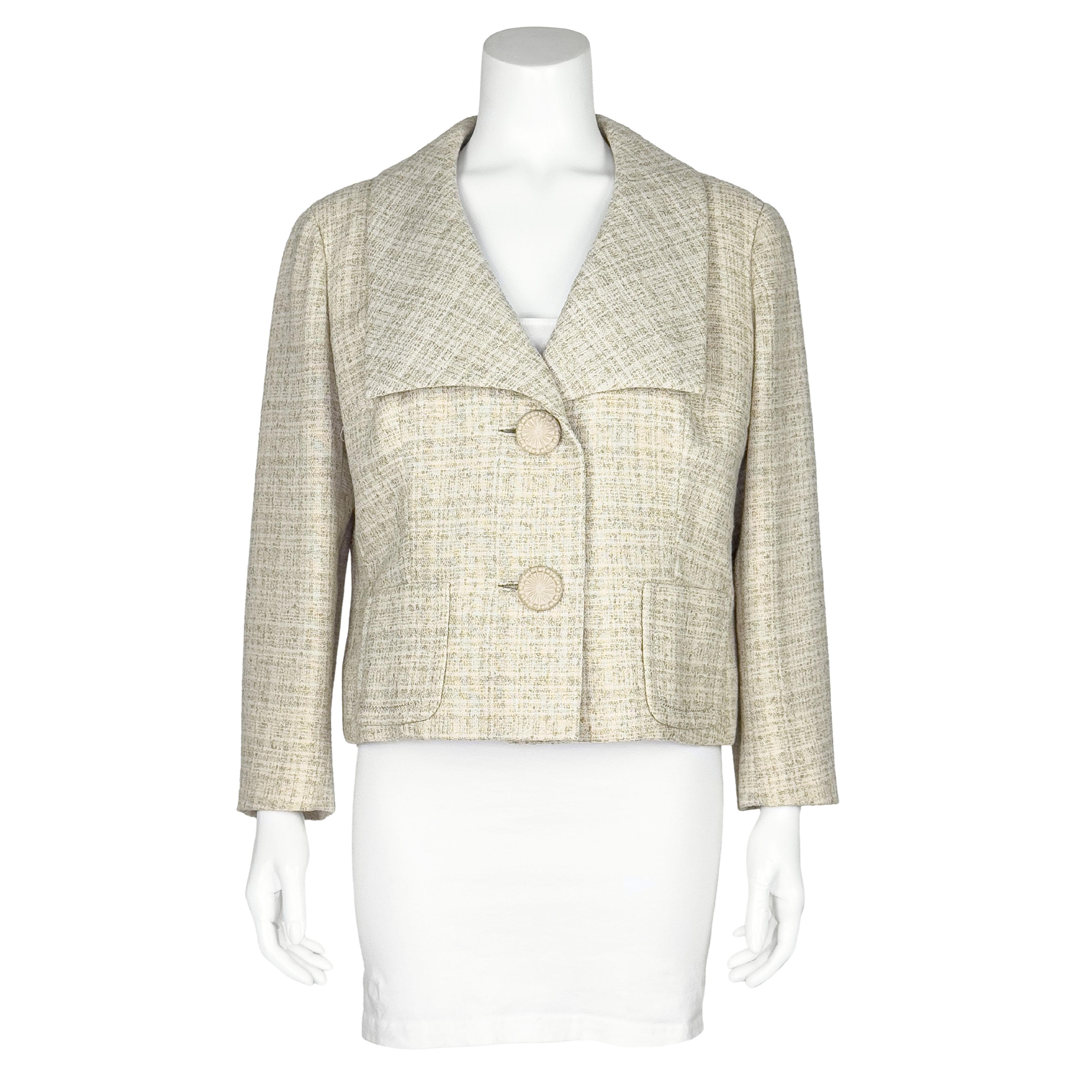 Christian Dior Nueva York Años 50 Chaqueta de lana y lino color crema