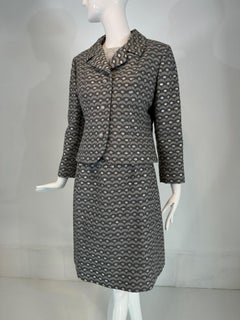 Christian Dior New York 1960s Grey & Silver Metallic Wool Skirt Suit