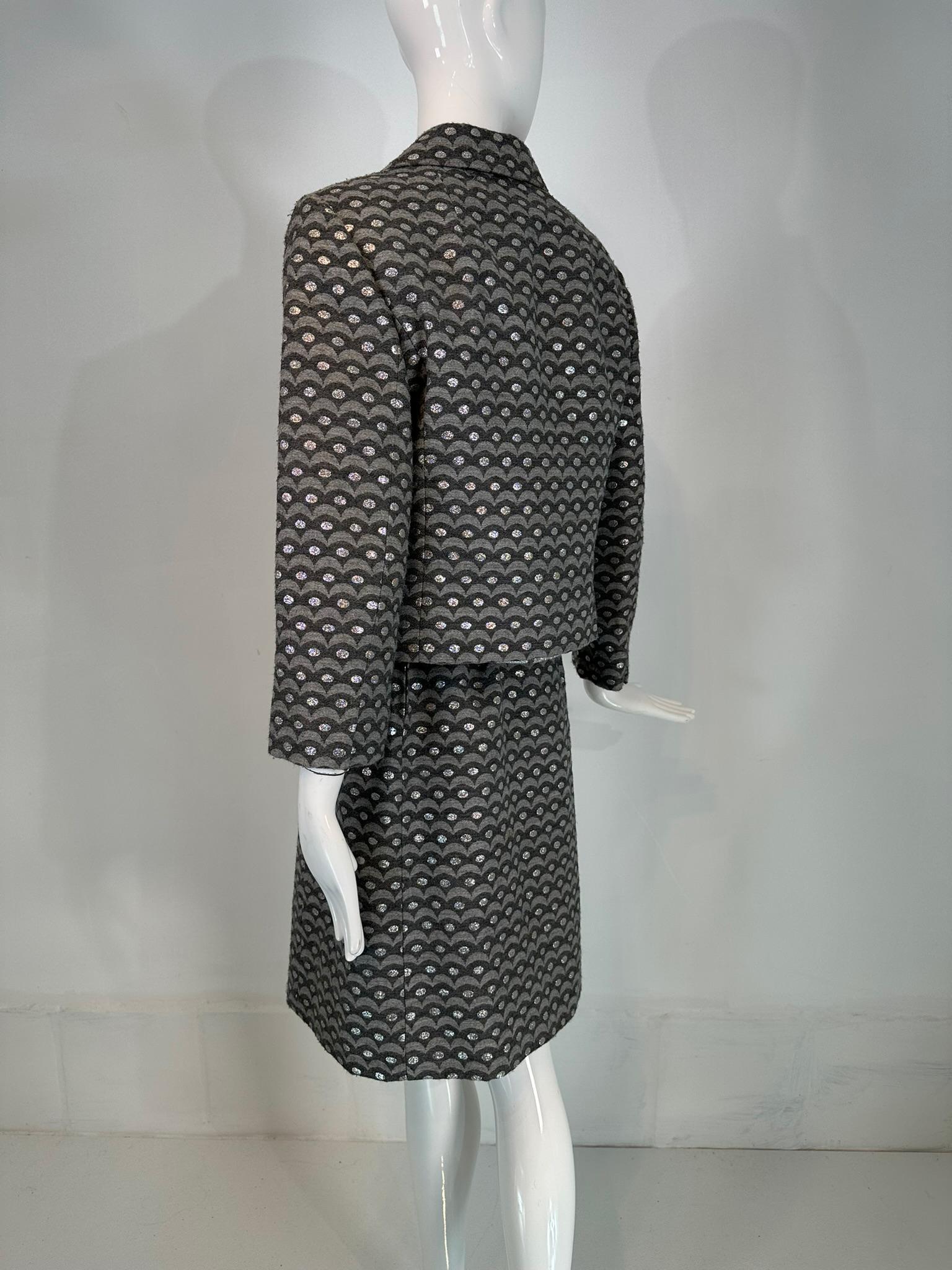 Donna Christian Dior New York 1960, abito con gonna in lana metallizzata grigia e argentata in vendita