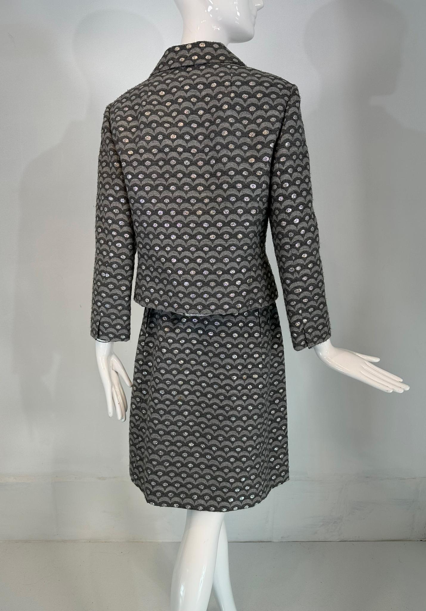 Christian Dior New York 1960, abito con gonna in lana metallizzata grigia e argentata in vendita 2