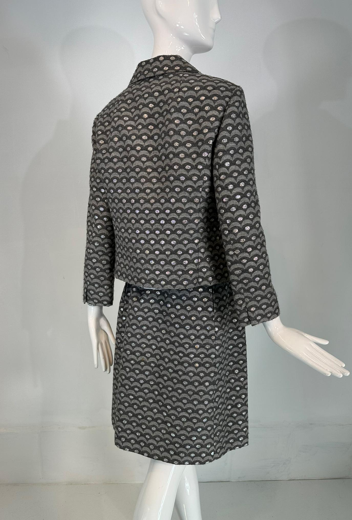Christian Dior New York 1960, abito con gonna in lana metallizzata grigia e argentata in vendita 3