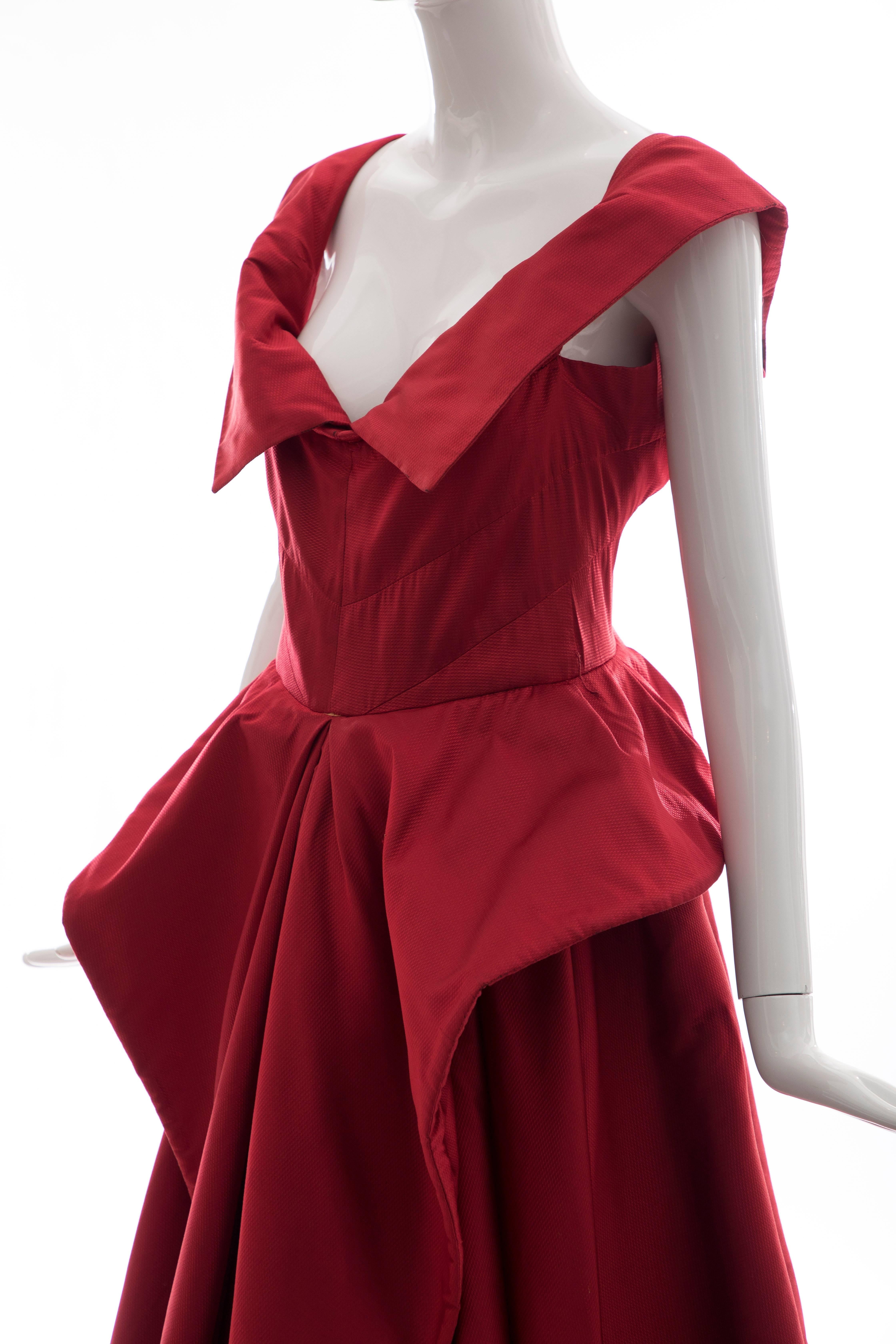 Christian Dior New York Demi Couture Silk Scarlet Evening Dress, Circa 1950s 2