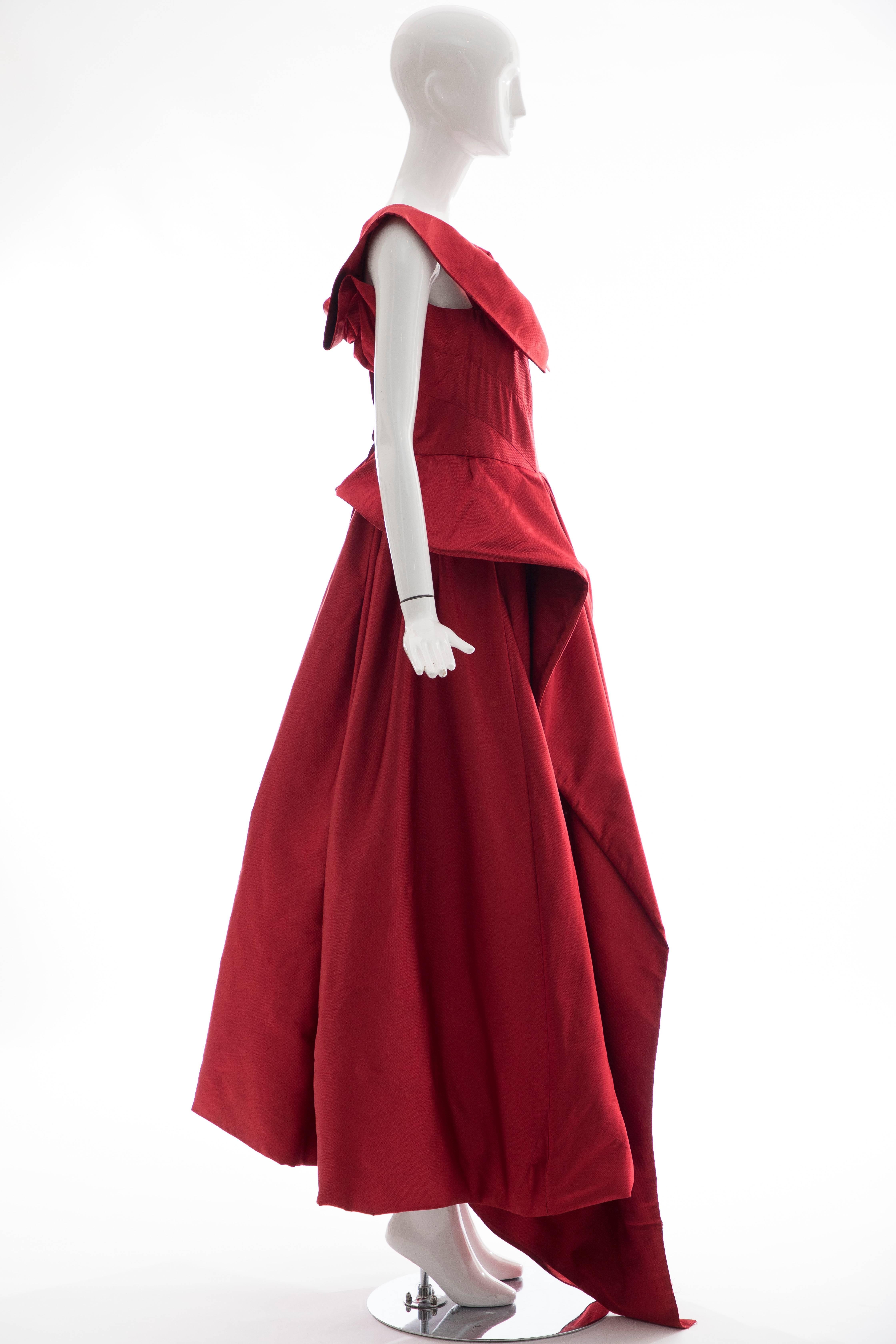 Red Christian Dior New York Demi Couture Silk Scarlet Evening Dress, Circa 1950s