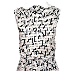 Christian Dior New York Early 1960's Brand Printed Silk Peter Pan Collar Dress