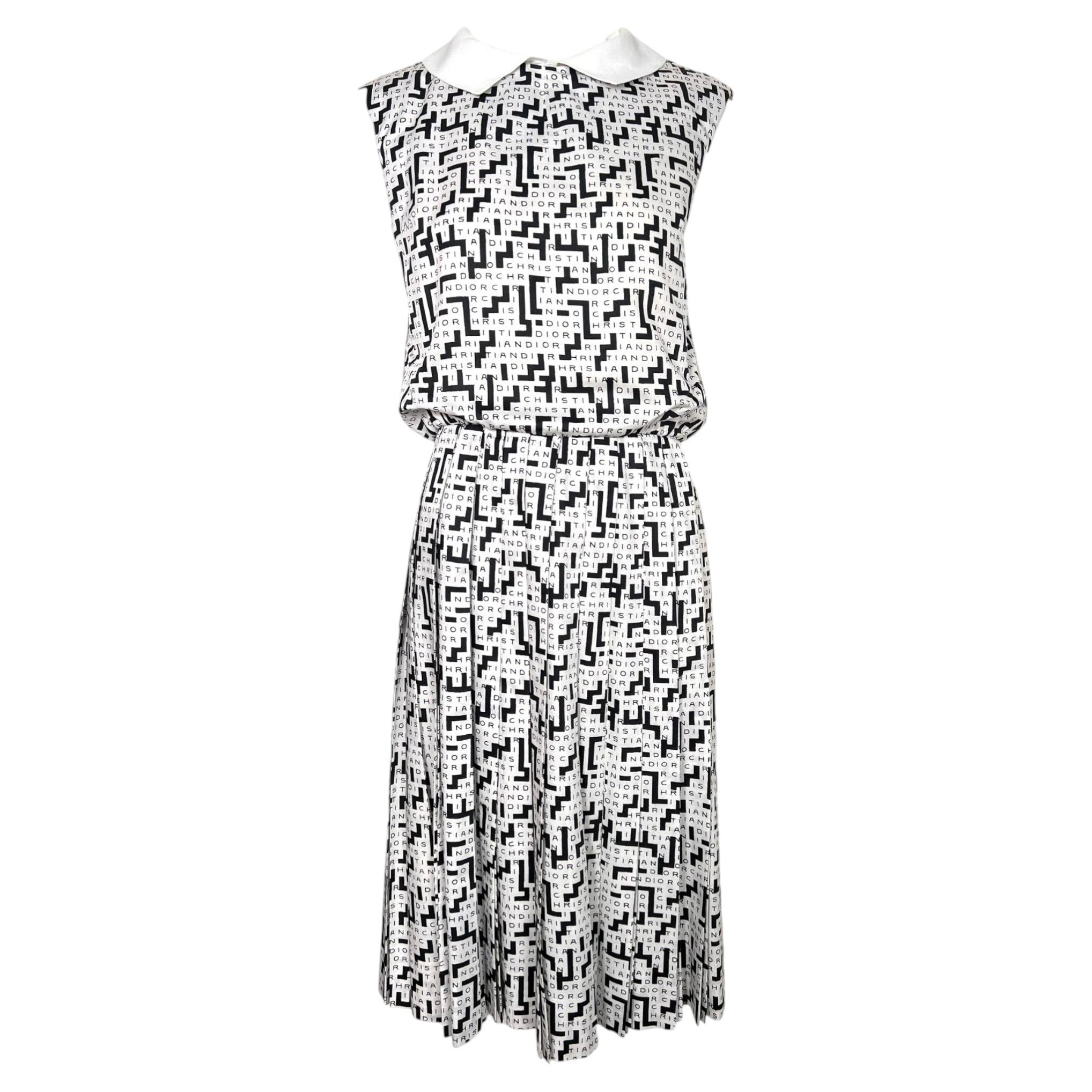 Christian Dior New York Early 1960's Brand Printed Silk Peter Pan Collar Dress