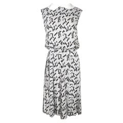 Christian Dior New York Early 1960's Brand Printed Silk Peter Pan Collar Dress