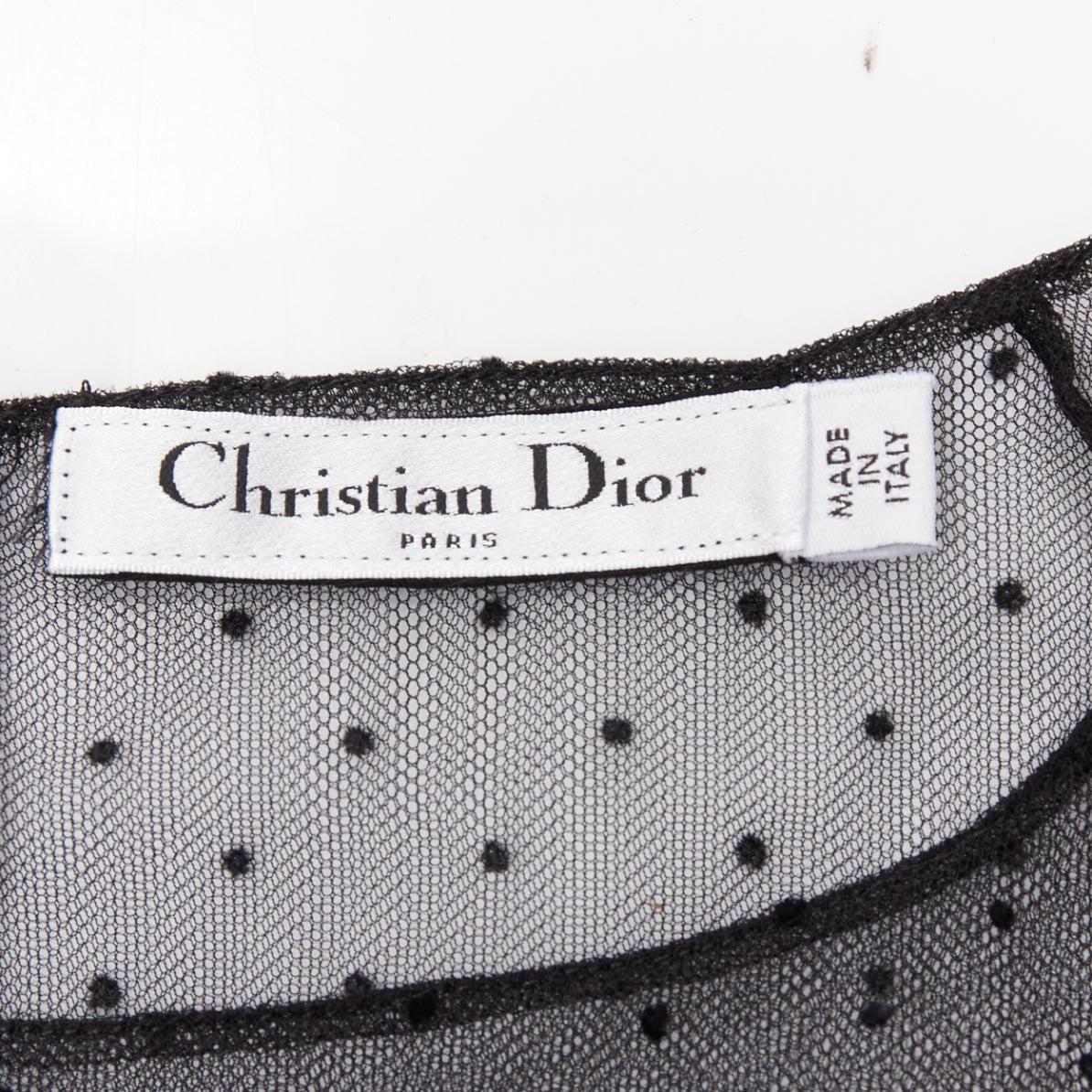 CHRISTIAN DIOR Niki de Saint Phalle black colourful beaded dot mesh sheer top For Sale 4