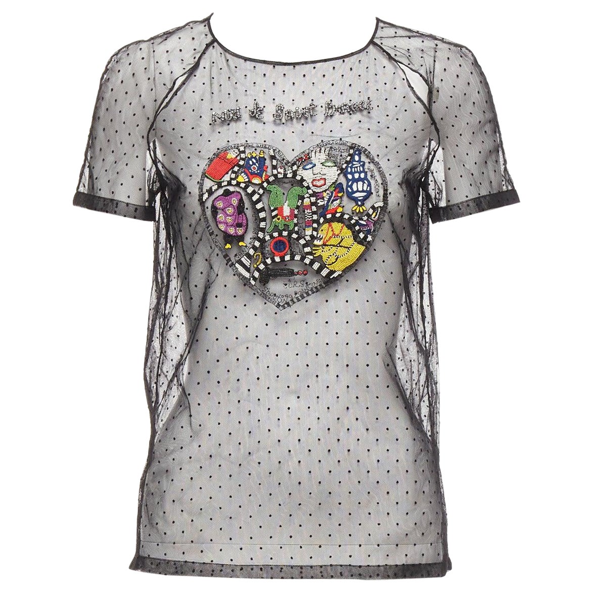 CHRISTIAN DIOR Niki de Saint Phalle black colourful beaded dot mesh sheer top
