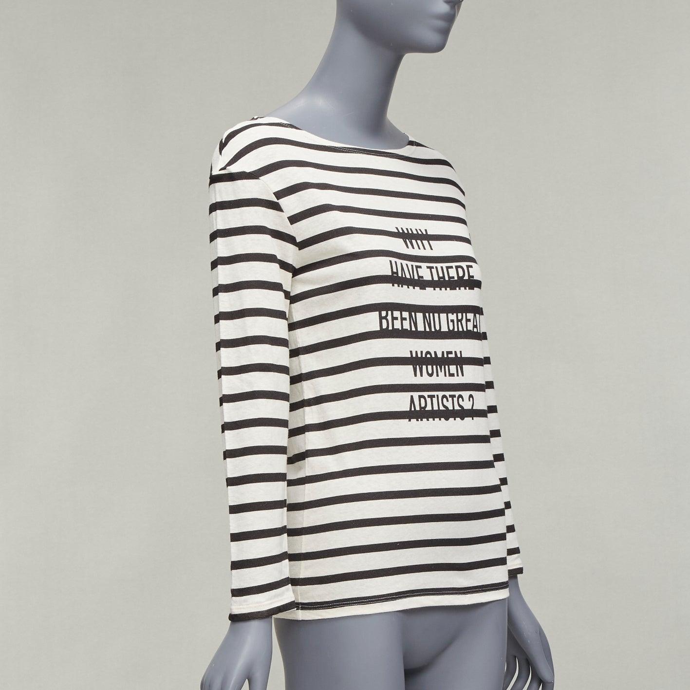CHRISTIAN DIOR No Great Women Artists black cream stripes long sleeve tshirt XS In Excellent Condition For Sale In Hong Kong, NT