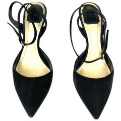 Christian Dior Noir Black Suede Point Toe Sculptured Heel Wrap Around Pumps