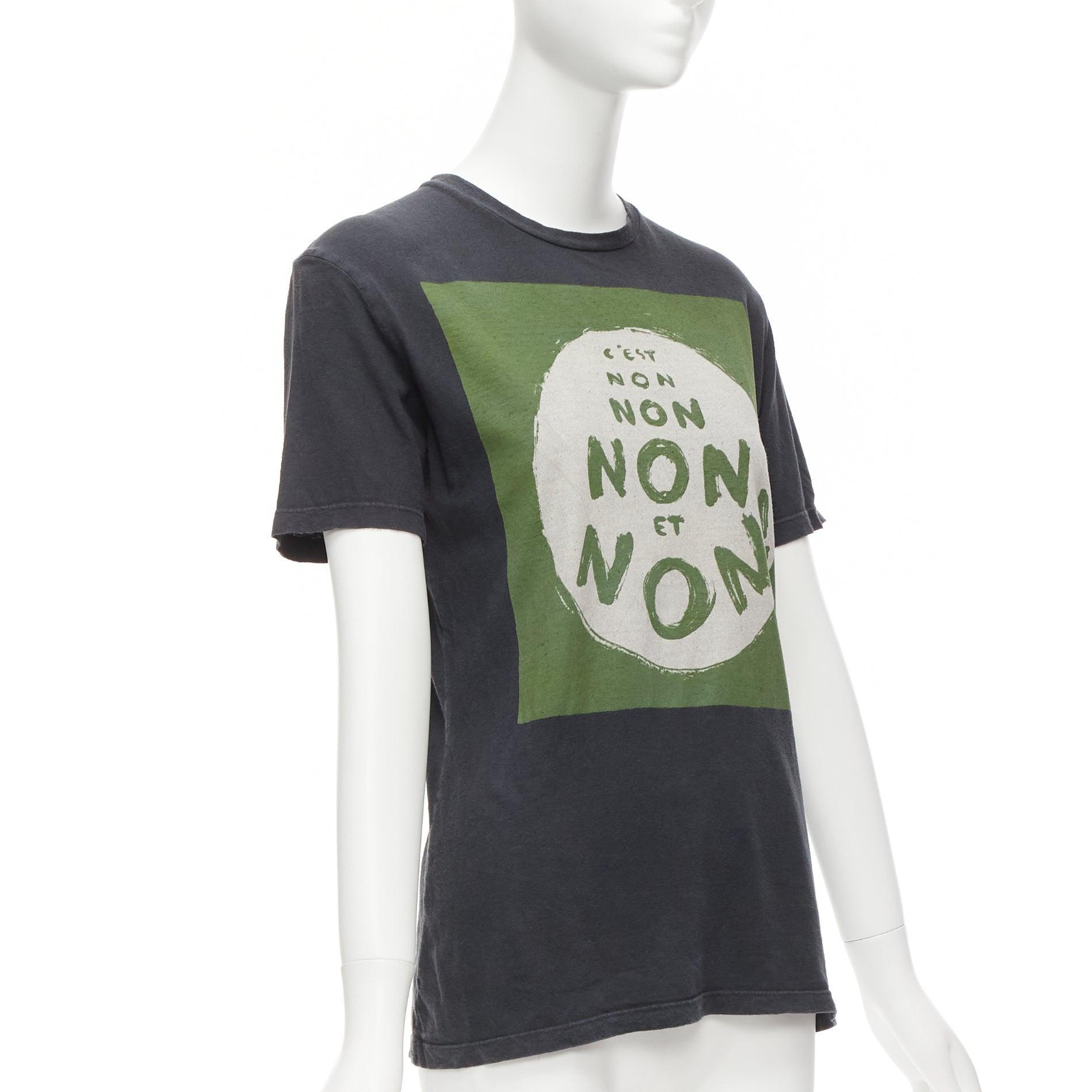 CHRISTIAN DIOR Non Non Et Non washed black green cotton linen tshirt XS In Fair Condition For Sale In Hong Kong, NT