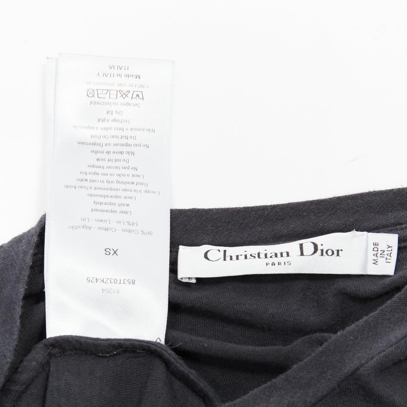 CHRISTIAN DIOR Non Non Et Non lavato nero verde cotone lino tshirt XS in vendita 3
