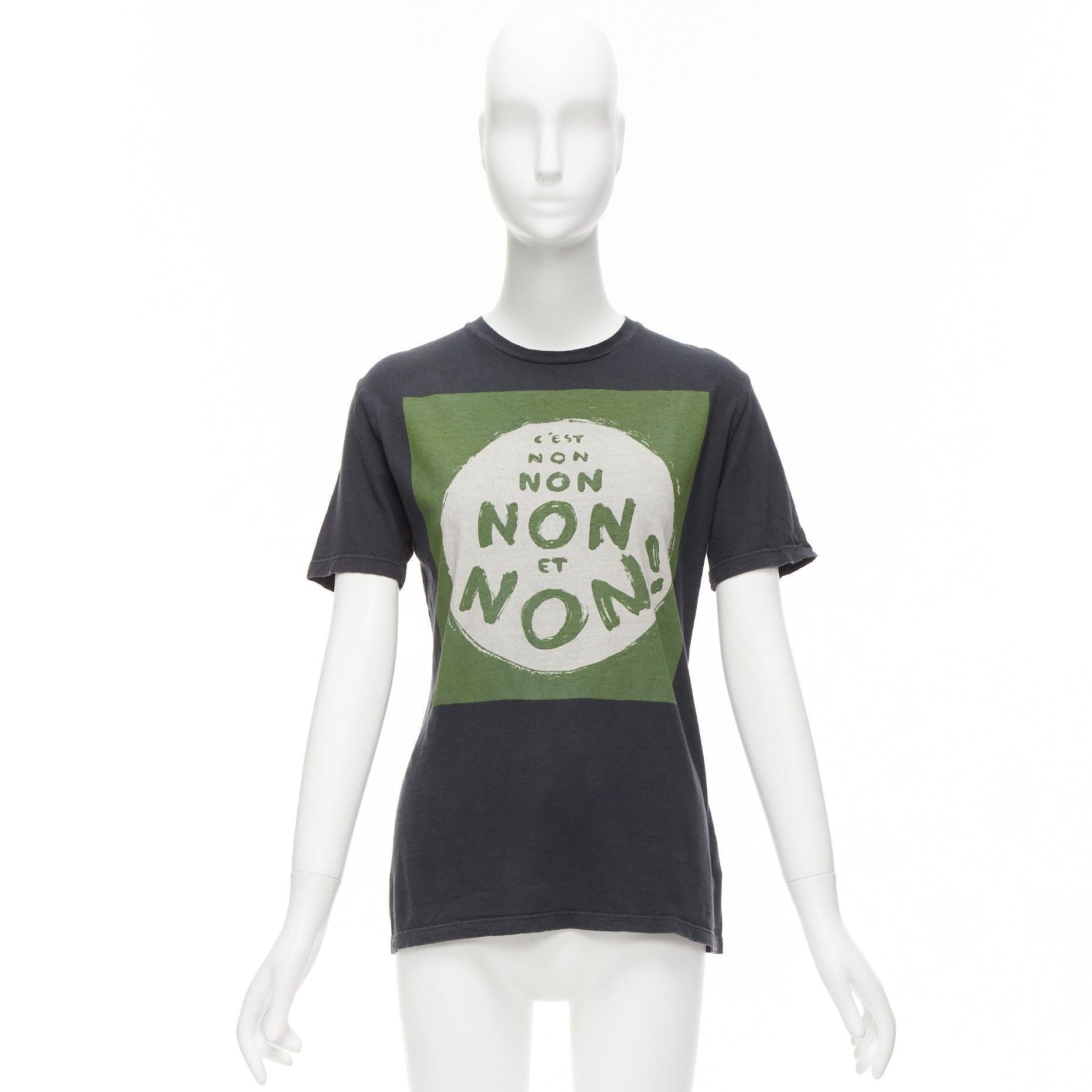 CHRISTIAN DIOR Non Non Et Non lavato nero verde cotone lino tshirt XS in vendita 4