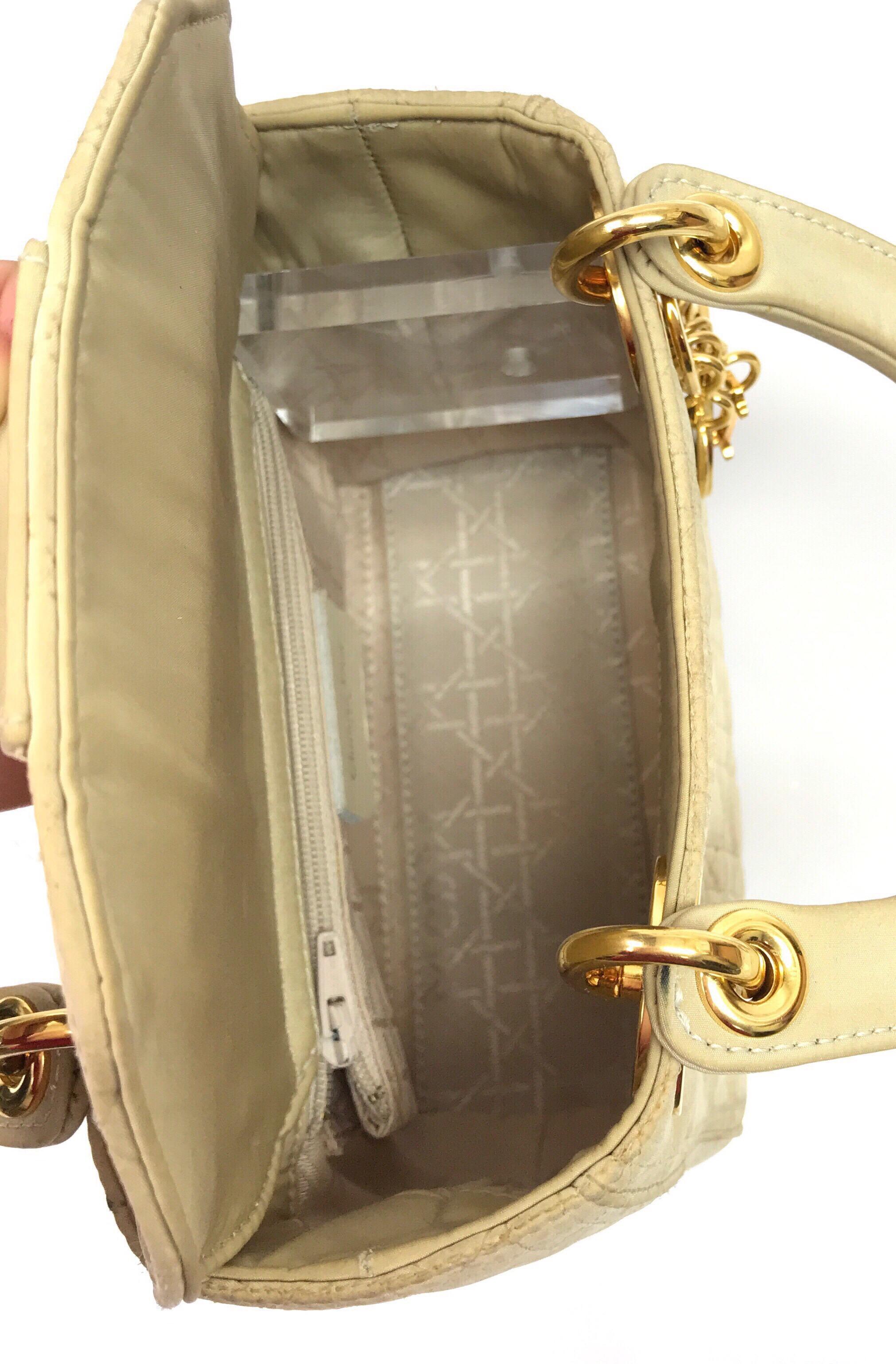 CHRISTIAN DIOR  Nude Fabric Small Lady Dior Handbag For Sale 1