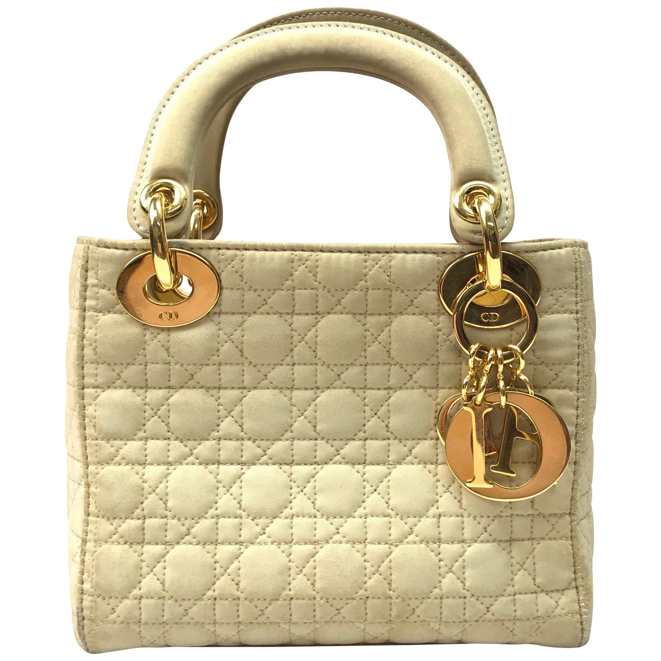 CHRISTIAN DIOR  Nude Fabric Small Lady Dior Handbag For Sale