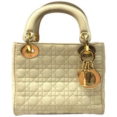 Used CHRISTIAN DIOR  Nude Fabric Small Lady Dior Handbag