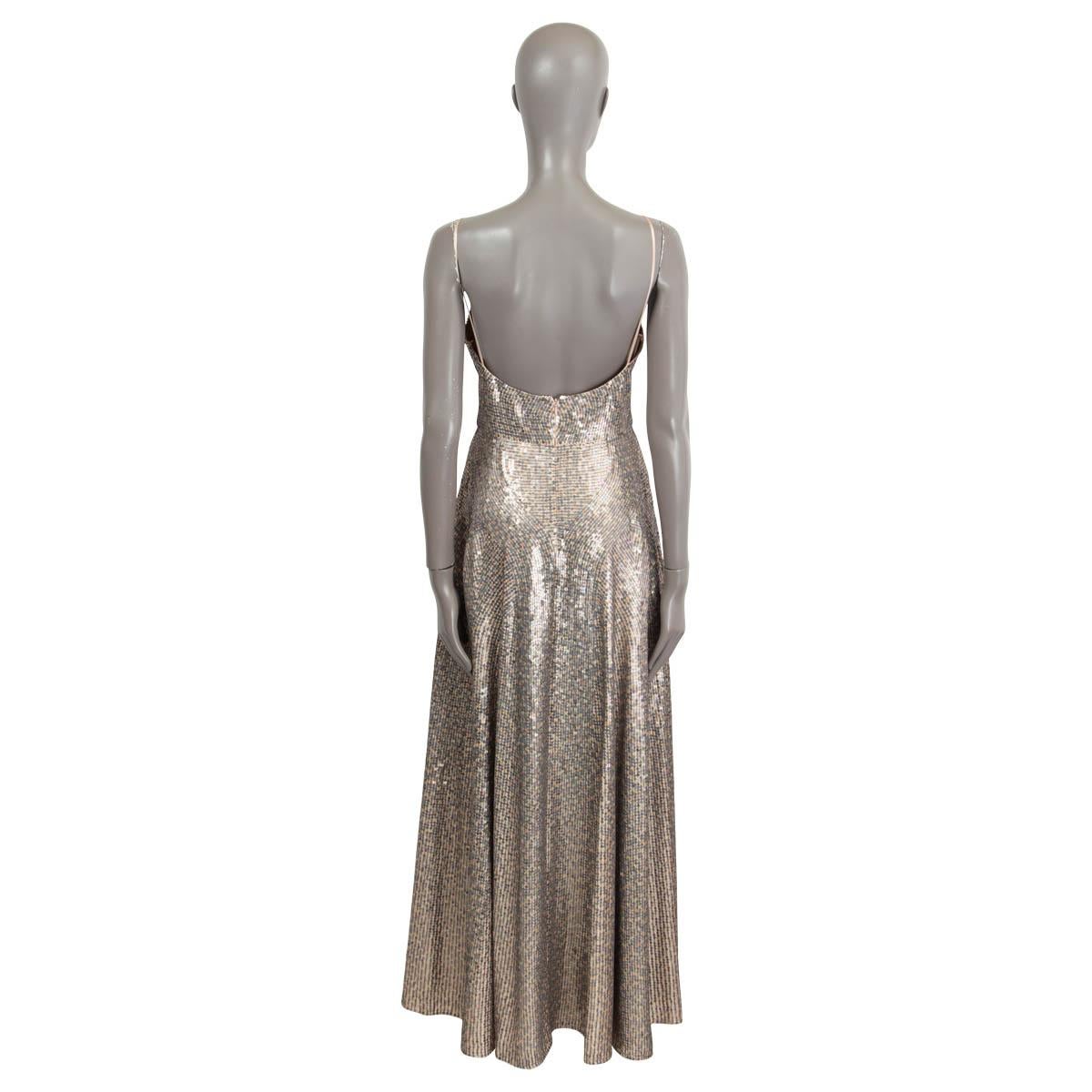 Gray CHRISTIAN DIOR nude & grey silk 2018 SEQUIN GOWN Maxi Dress 38 S For Sale