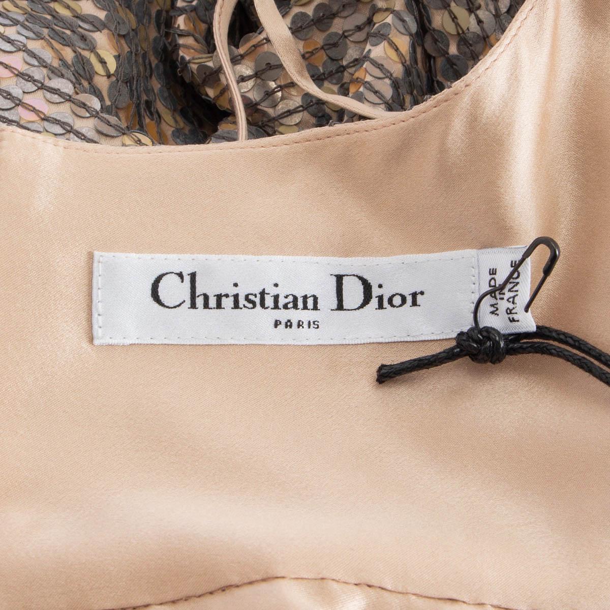 CHRISTIAN DIOR nude & grey silk 2018 SEQUIN GOWN Maxi Dress 38 S For Sale 1