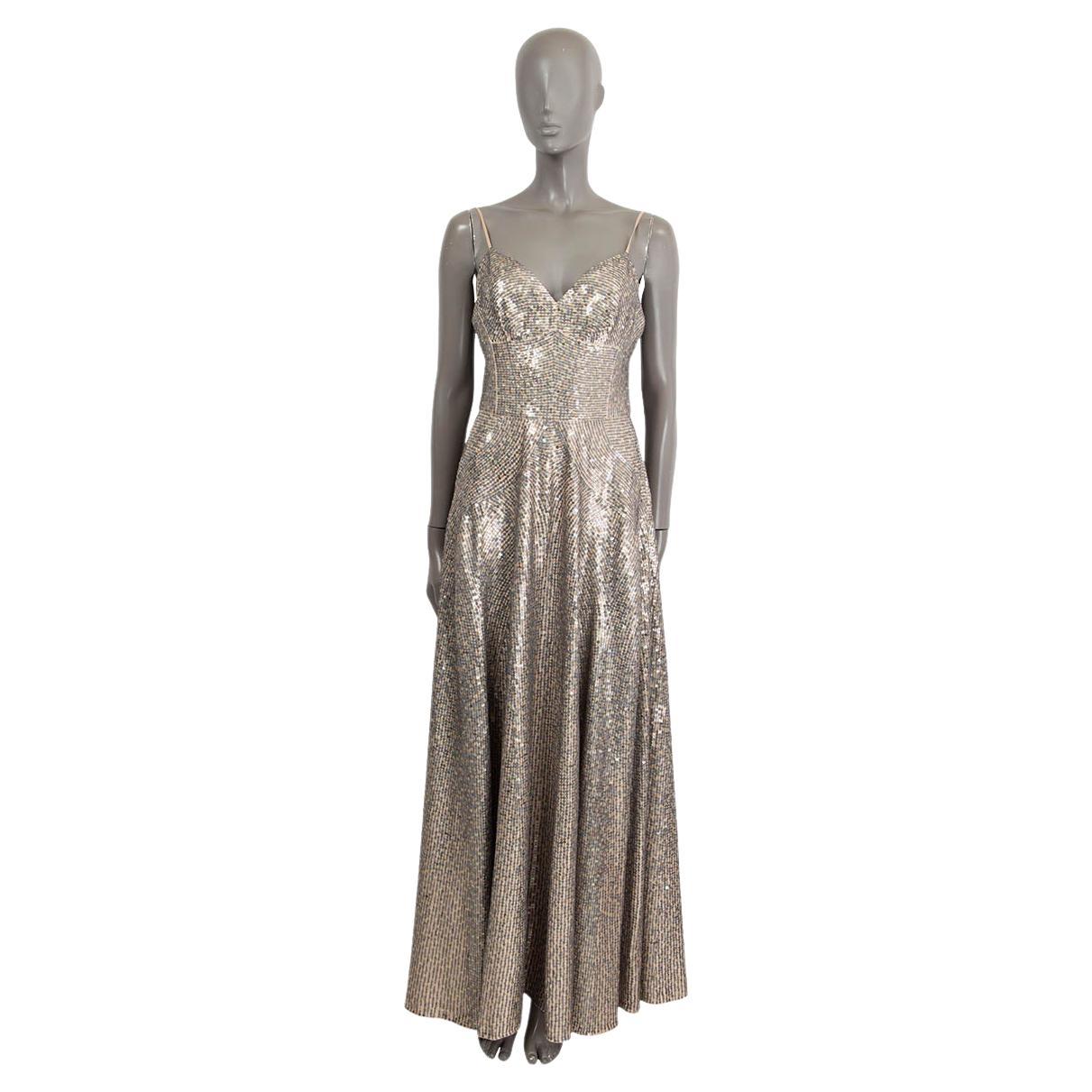 CHRISTIAN DIOR nude & grey silk 2018 SEQUIN GOWN Maxi Dress 38 S For Sale