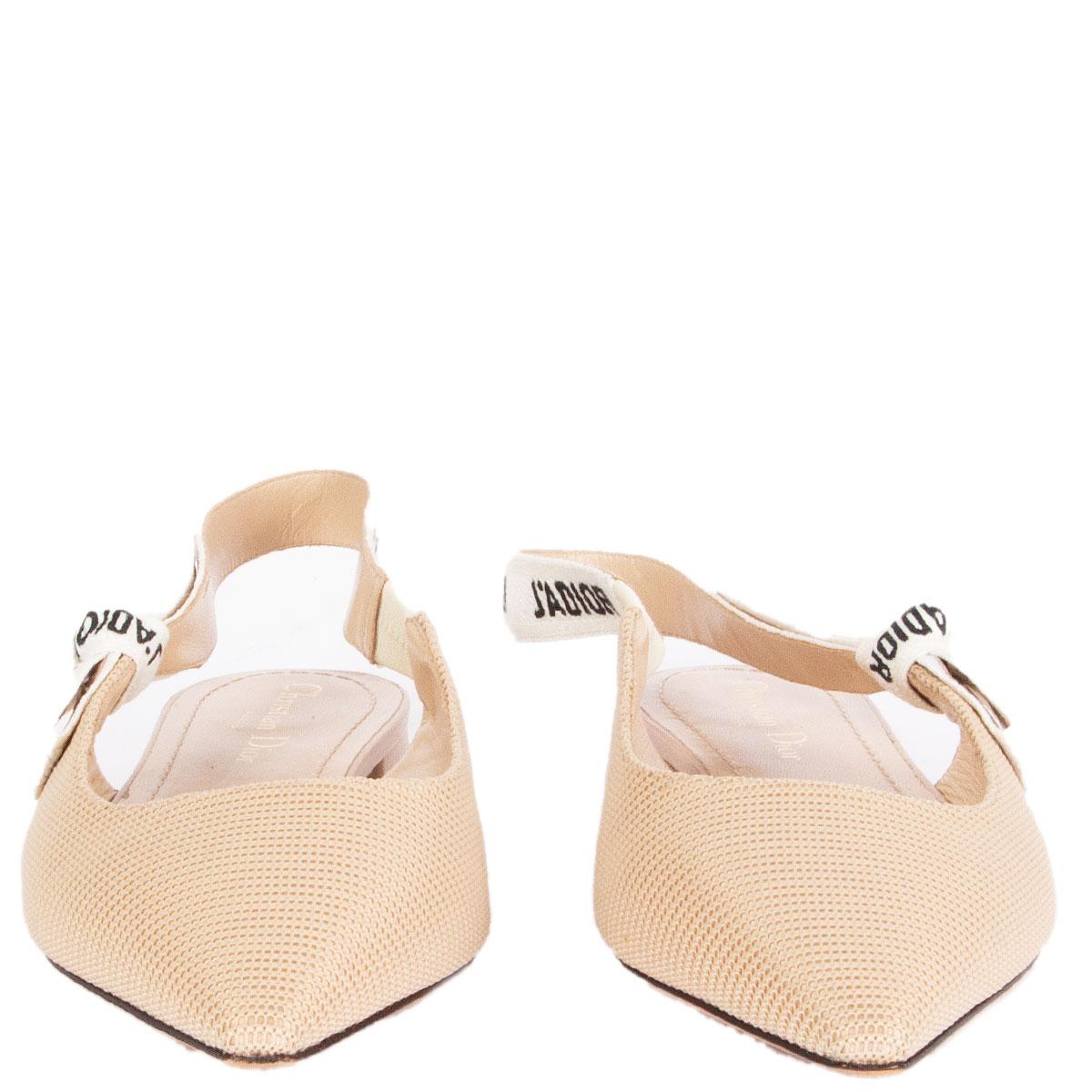 100% authentic Christian Dior J'Adior slingback ballerina flats in nude mesh fabric with black and off-white logo ribbon detail on the side. Brand new. Come with dust bag. 

Imprinted Size	39
Shoe Size	39
Inside Sole	26cm (10.1in)
Width	8cm