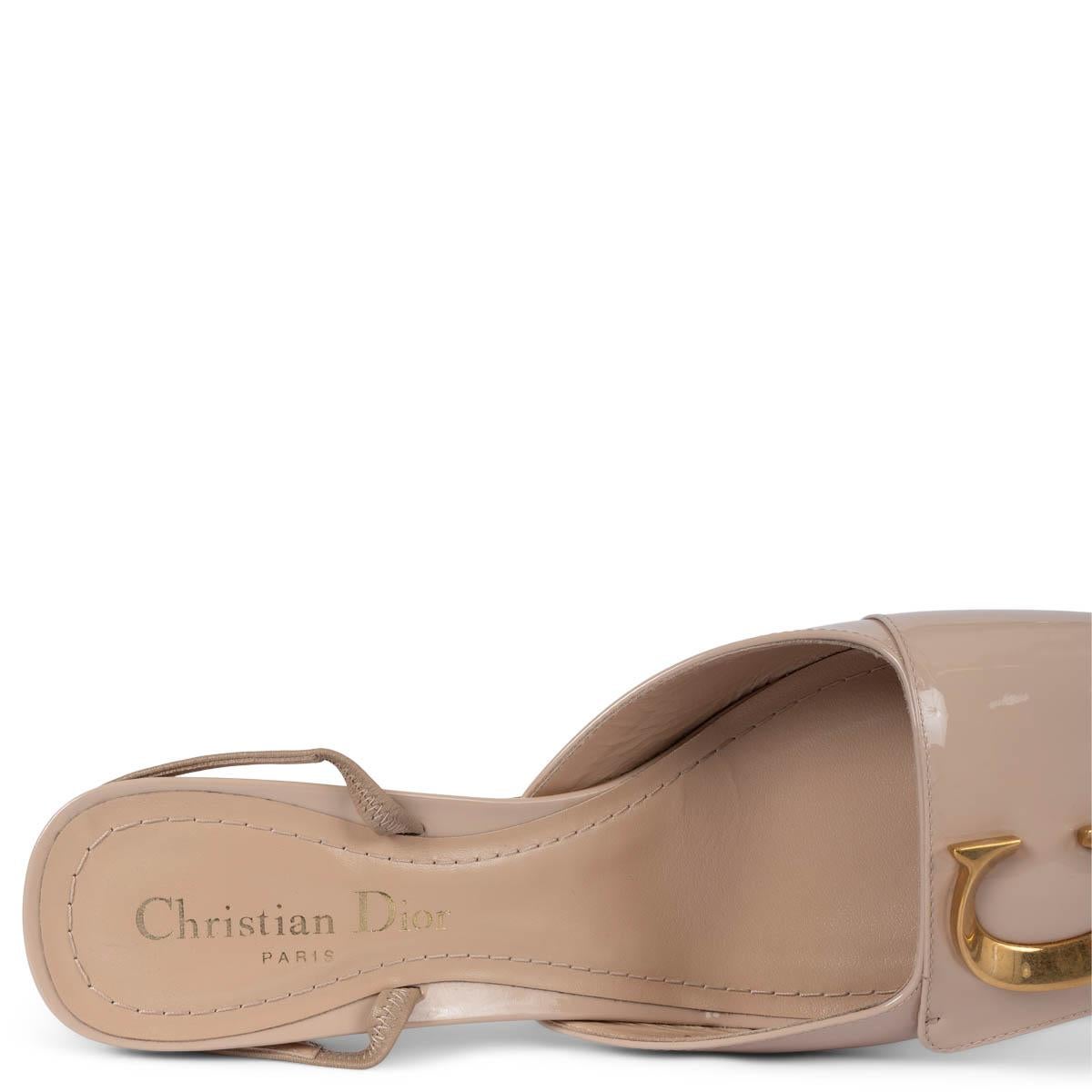 CHRISTIAN DIOR nude patent leather C'EST DIOR Slingbacks Pumps Shoes 38.5 For Sale 4