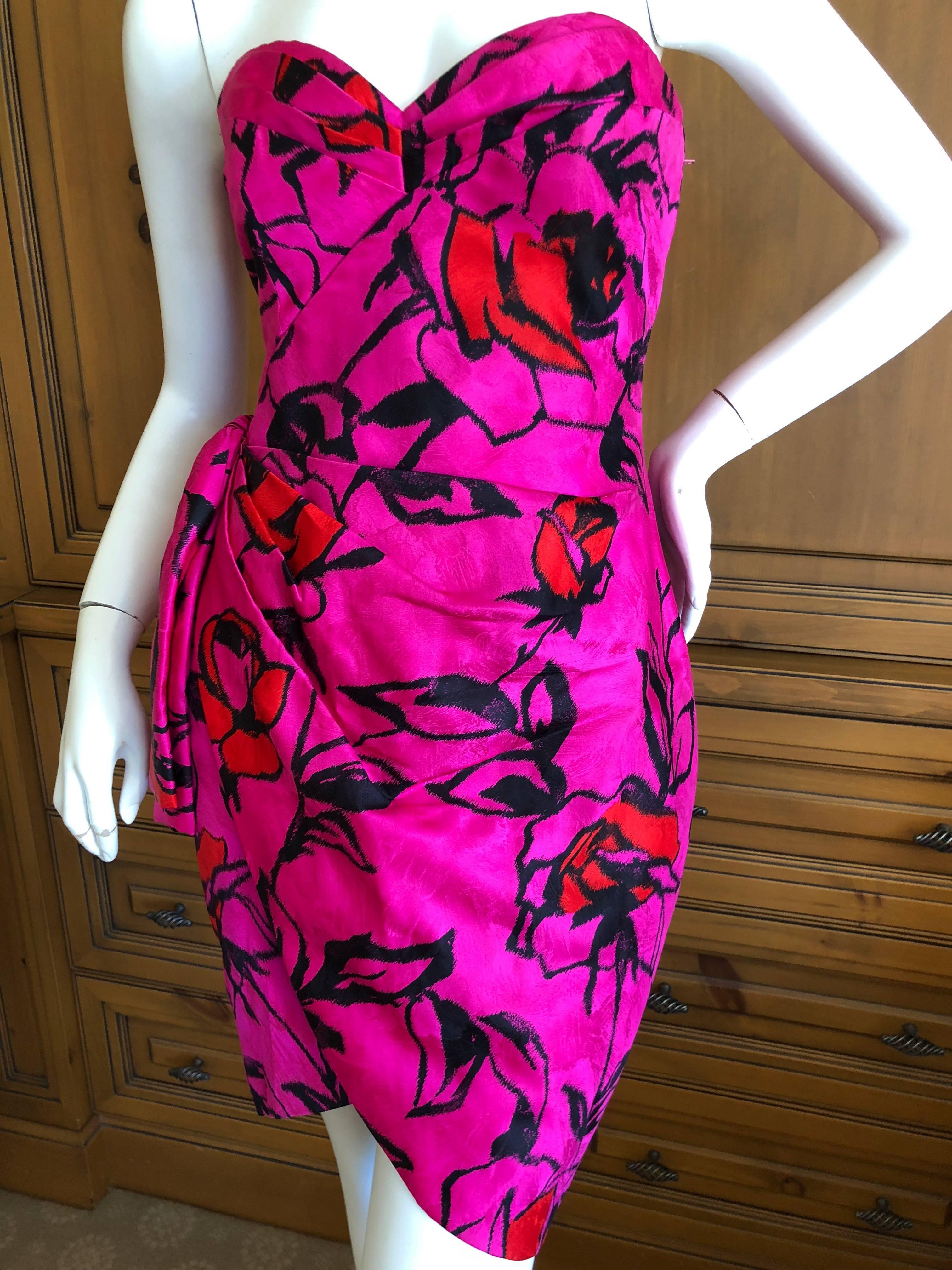 Christian Dior Numbered Haute Couture Silk Strapless Cocktail Dress Spring 1988 In Excellent Condition For Sale In Cloverdale, CA