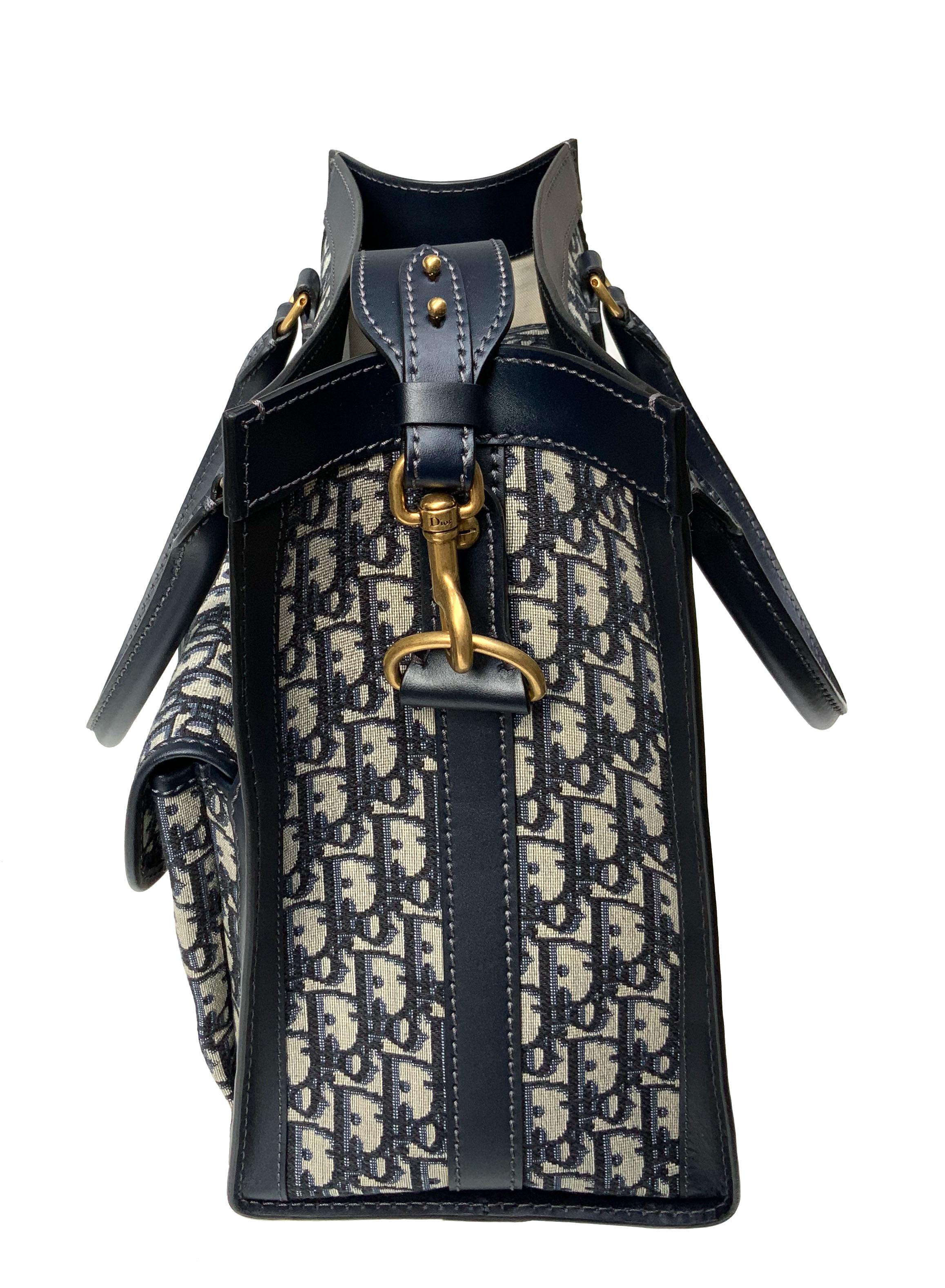 Black Christian Dior Oblique Blue Tote Bag