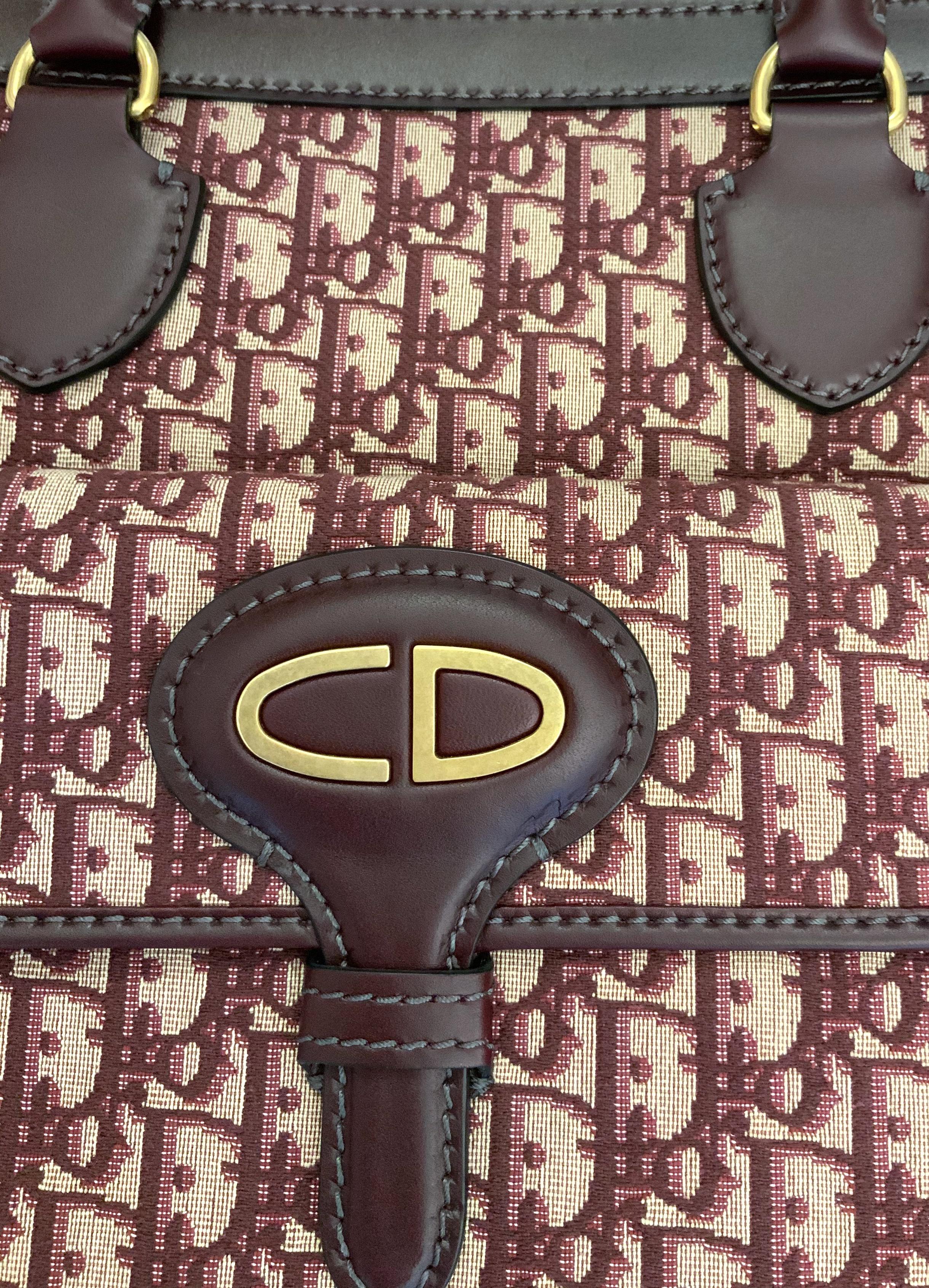 Black Christian Dior Oblique Burgundy Tote Bag