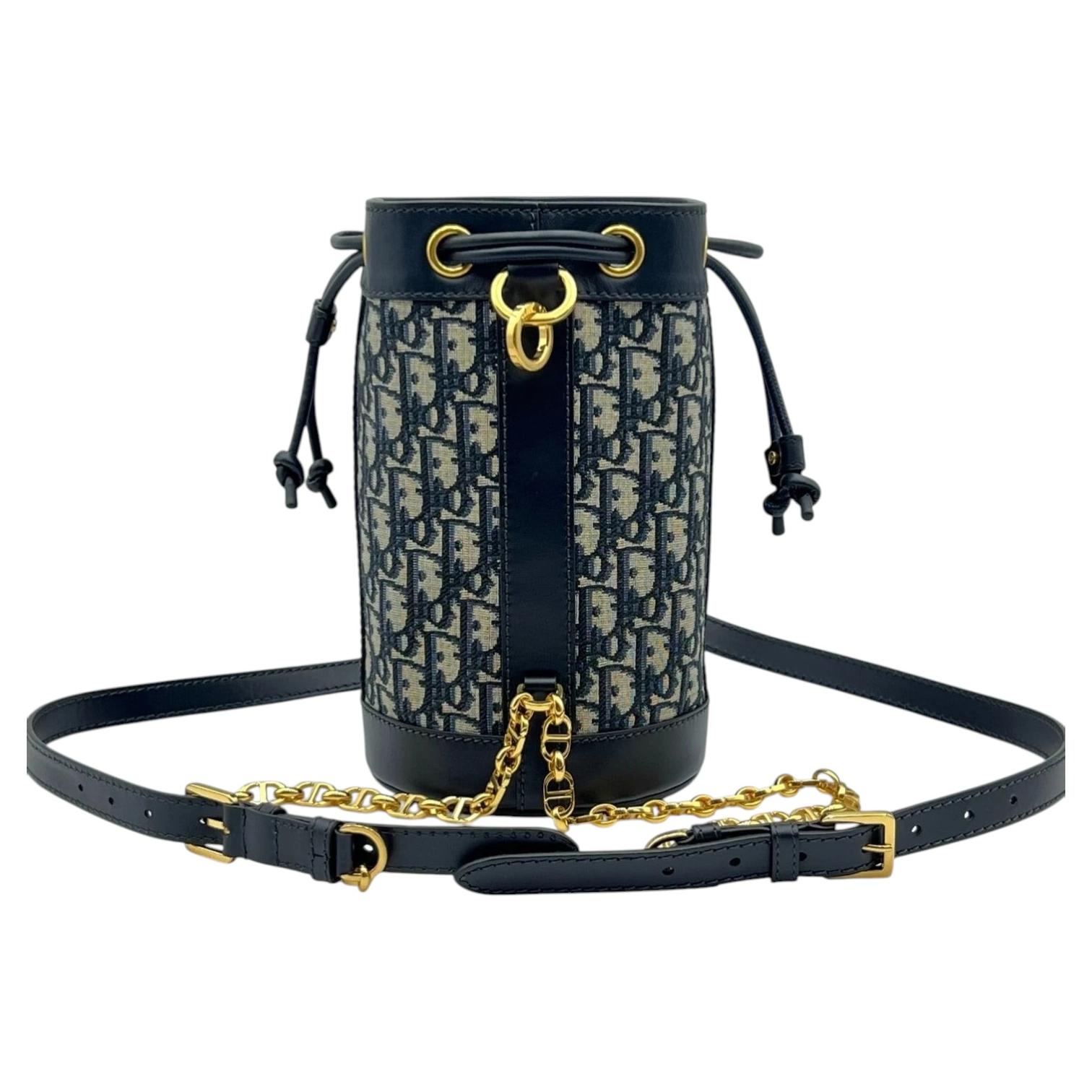 Christian Dior Oblique Canvas Leather Small Drawstring Backpack Bucket Bag Chip For Sale