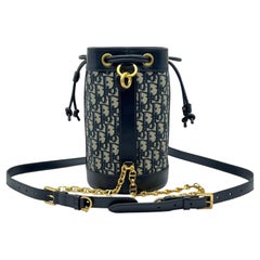 Christian Dior Oblique Canvas Leather Small Drawstring Backpack Bucket Bag Chip