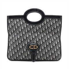 Christian Dior Oblique Canvas Leather Two-Way Clutch Bag Navy Blue