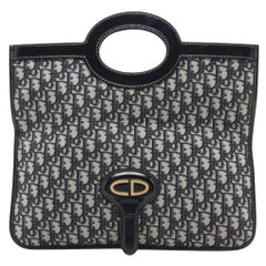 Christian Dior Oblique Canvas Leather Two-Way Clutch Bag Navy Blue