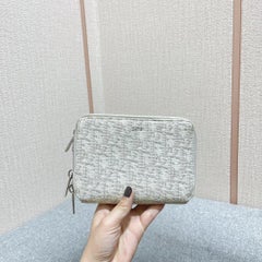 Christian Dior Oblique Double Zip Pouch Crossbody Bag Grey Canvas Messenger
