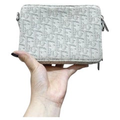 Christian Dior Oblique Double Zip Pouch Crossbody Bag Grey Canvas Messenger