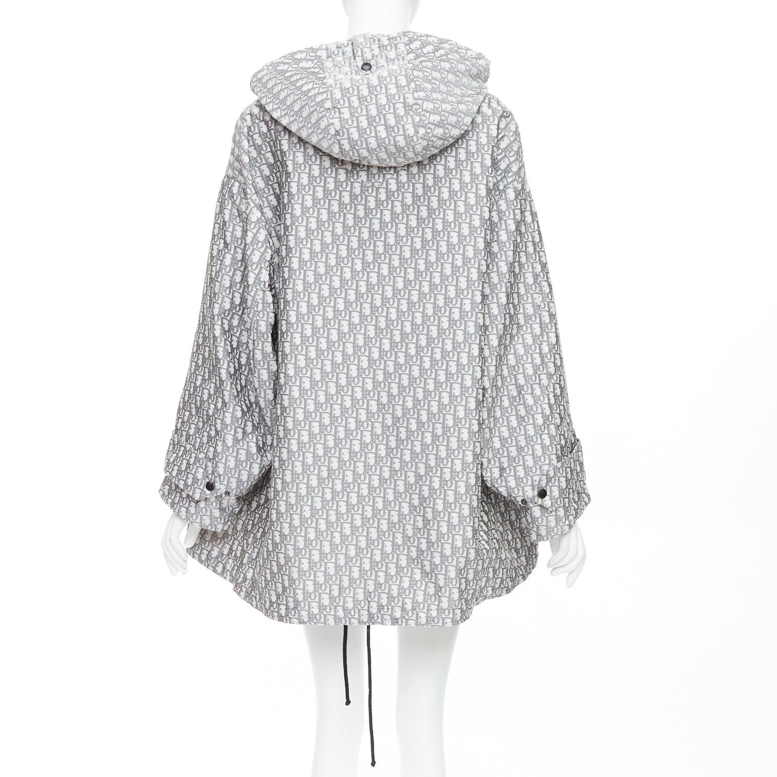 Women's CHRISTIAN DIOR Oblique grey white monogram technical taffeta hooded anorak XS For Sale