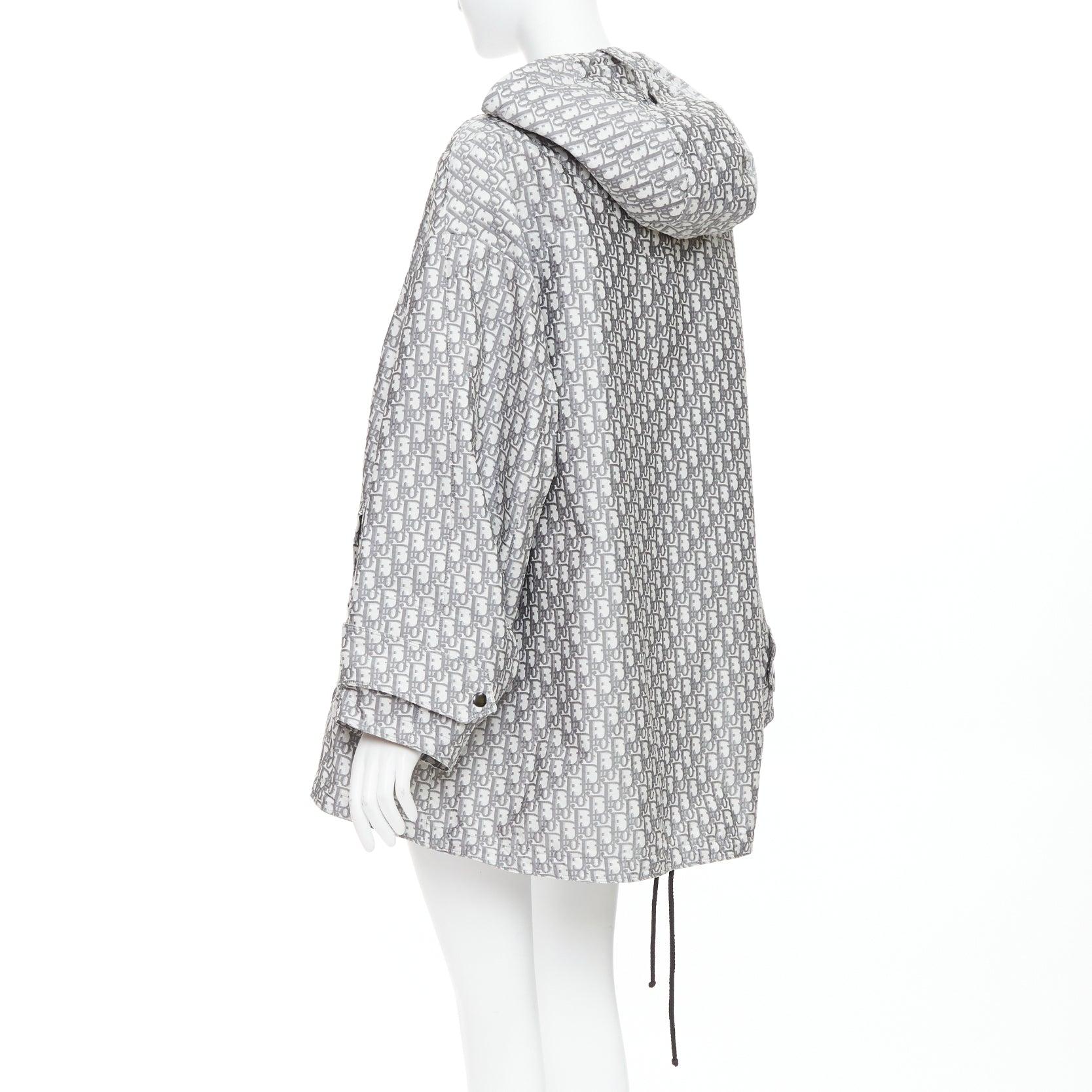 CHRISTIAN DIOR Oblique grey white monogram technical taffeta hooded anorak XS For Sale 1