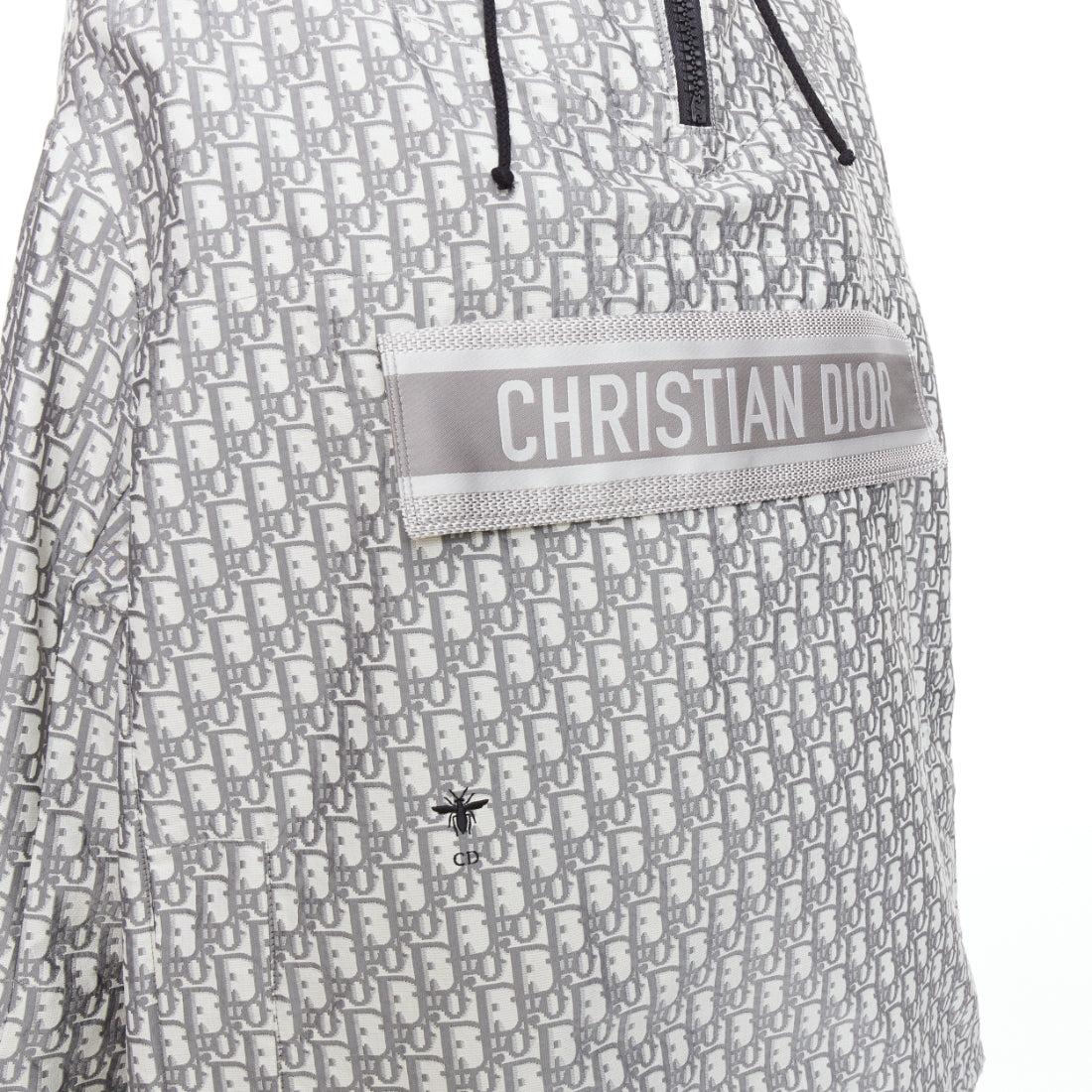 CHRISTIAN DIOR Oblique grey white monogram technical taffeta hooded anorak XS For Sale 2
