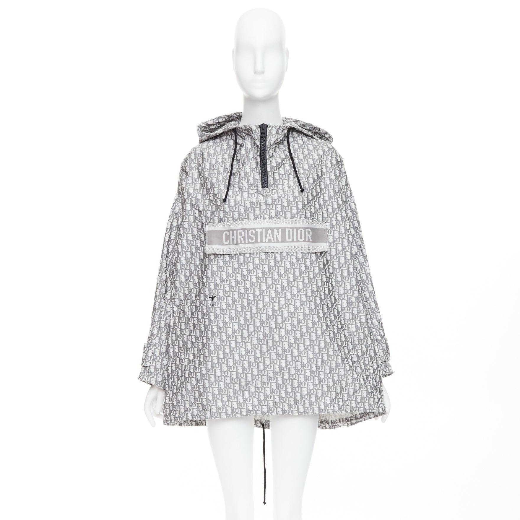 CHRISTIAN DIOR Oblique grey white monogram technical taffeta hooded anorak XS For Sale 4