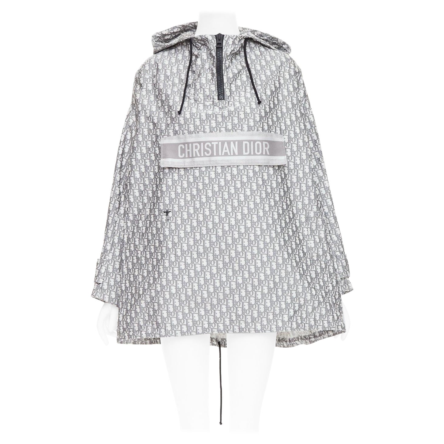 CHRISTIAN DIOR Oblique grey white monogram technical taffeta hooded anorak XS