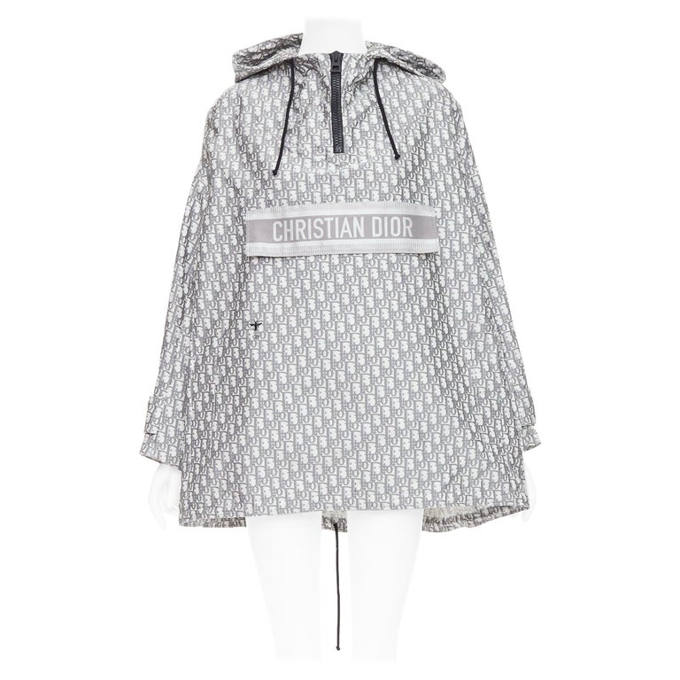 CHRISTIAN DIOR Oblique gris blanc monogramme à capuche en taffetas