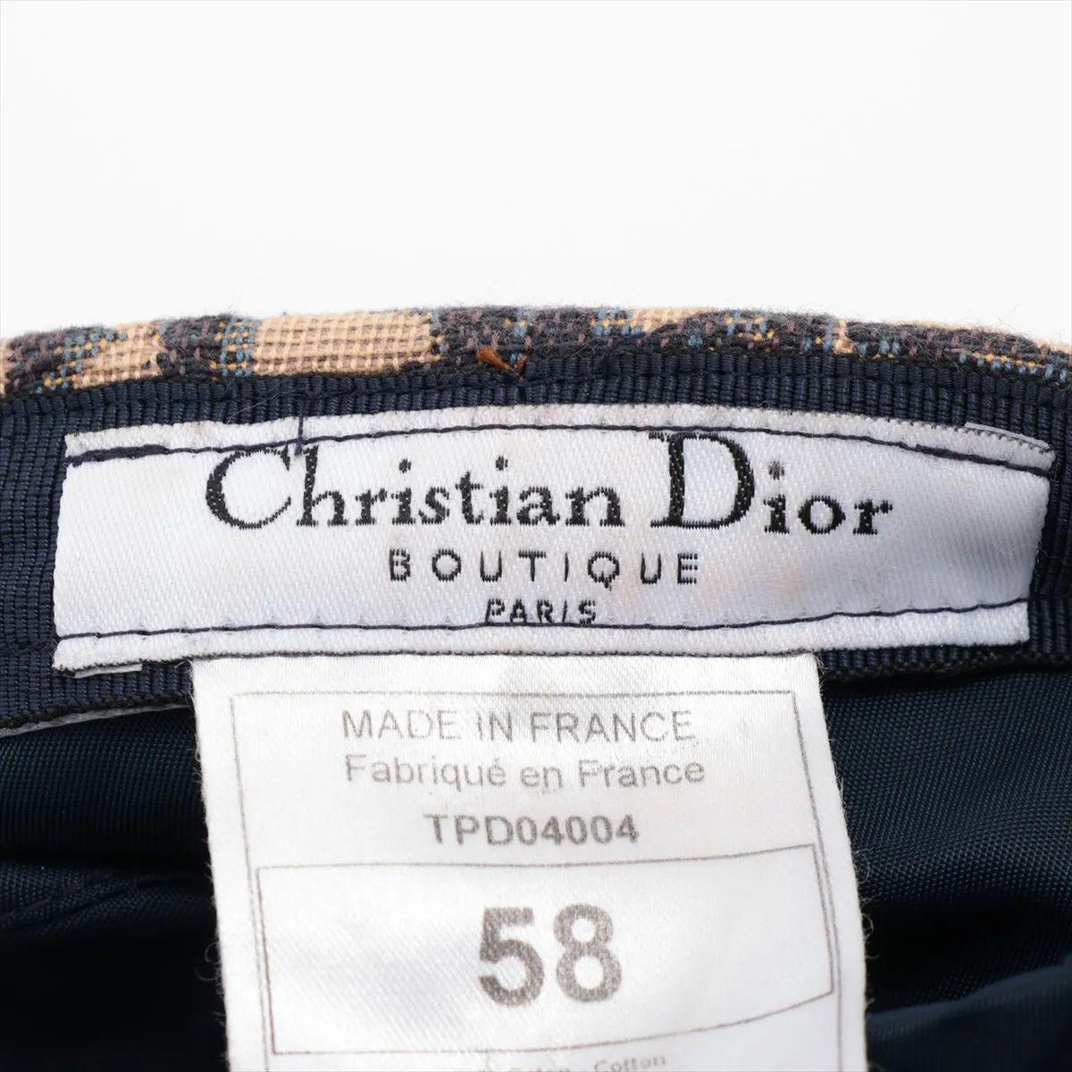 Christian Dior Schräge Jacquard-Baumwollmütze 58 Elfenbein x Marineblau im Angebot 1