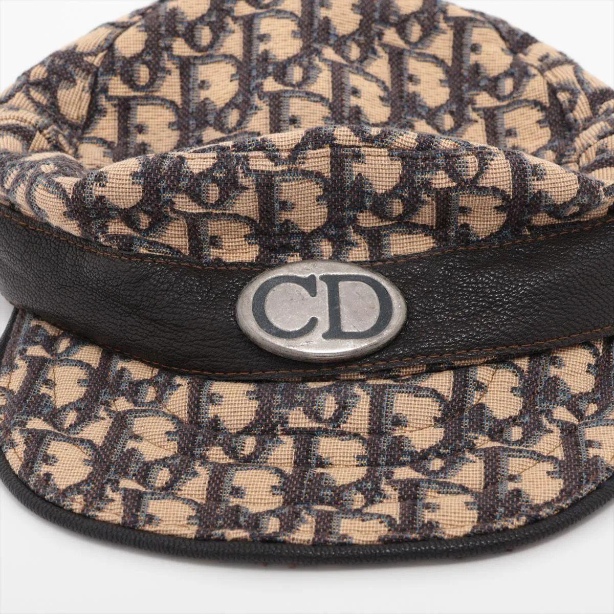 Christian Dior Schräge Jacquard-Baumwollmütze 58 Elfenbein x Marineblau im Angebot 3