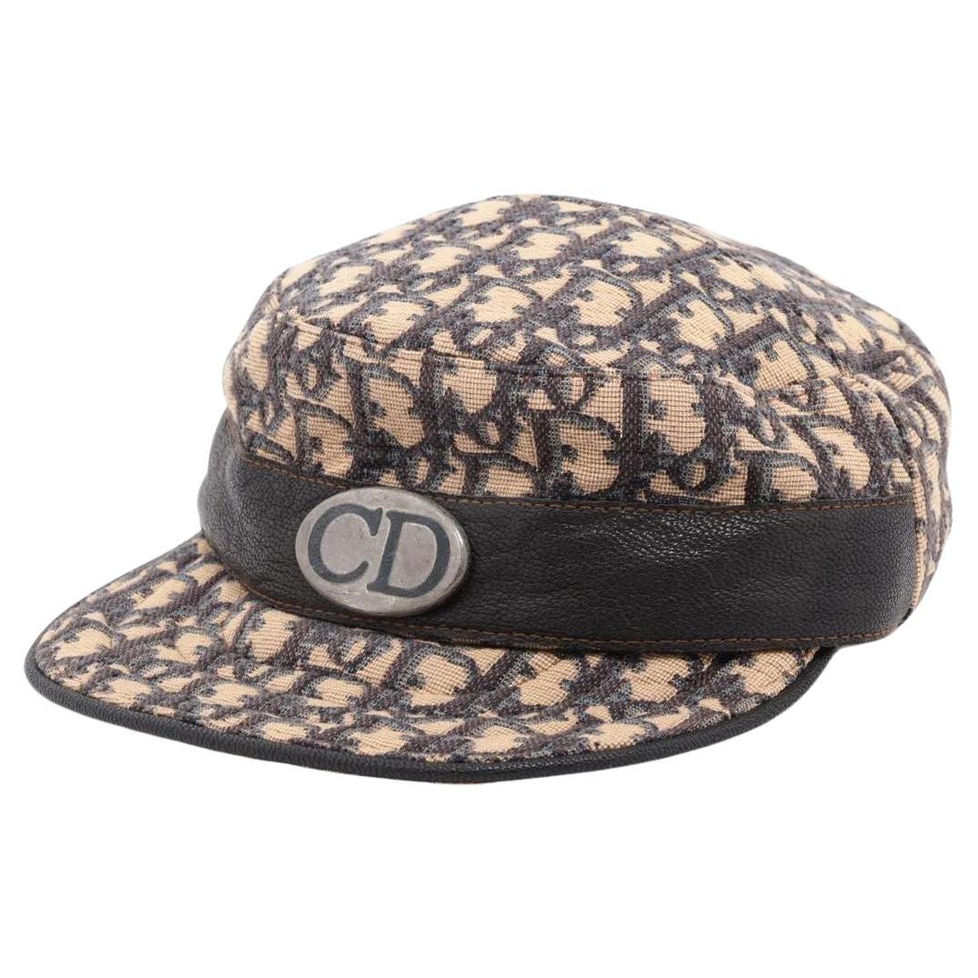Christian Dior Schräge Jacquard-Baumwollmütze 58 Elfenbein x Marineblau