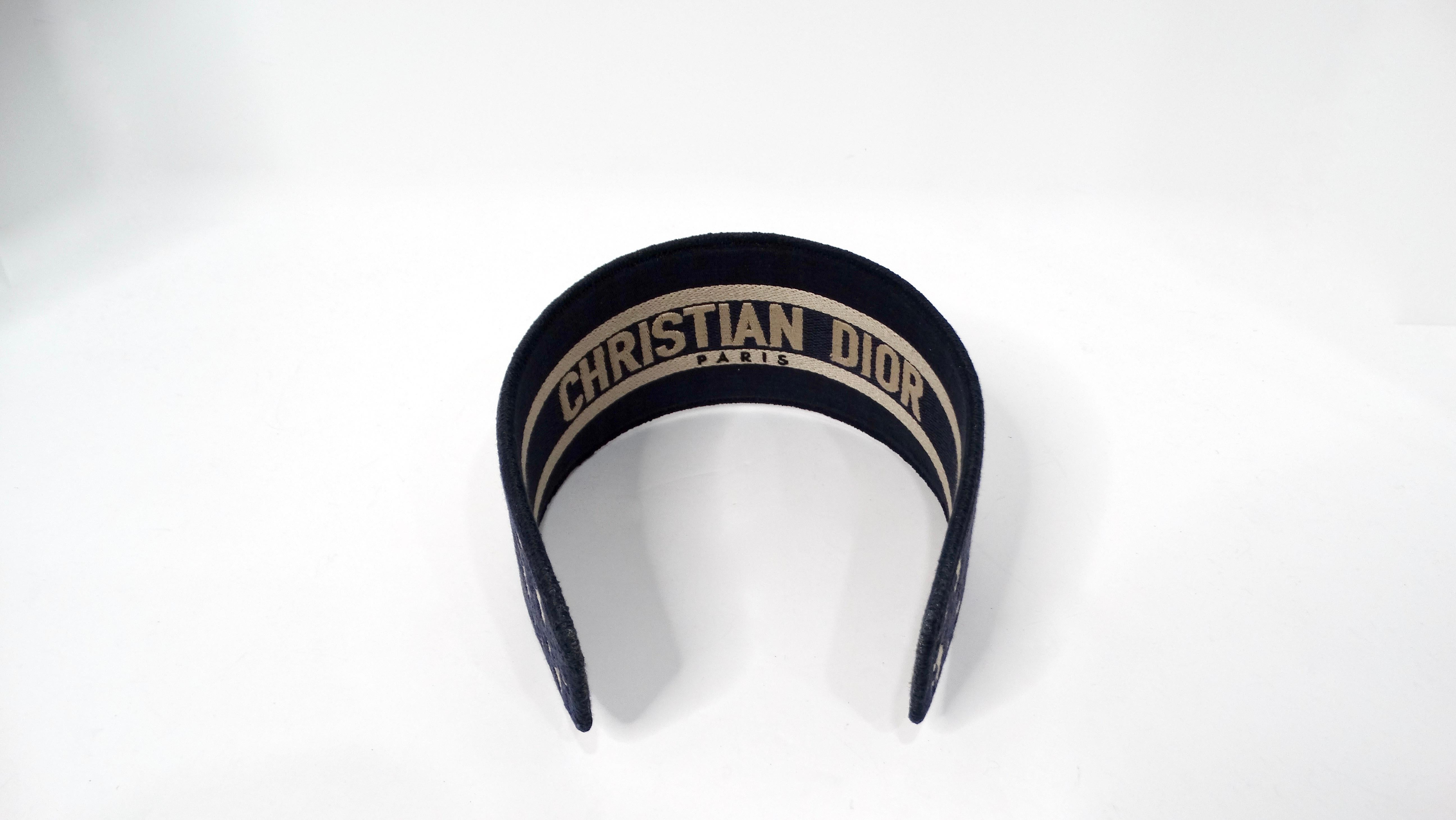 Christian Dior Oblique Jacquard Navy Blue & Tan Wide Structured Headband In Excellent Condition For Sale In Scottsdale, AZ