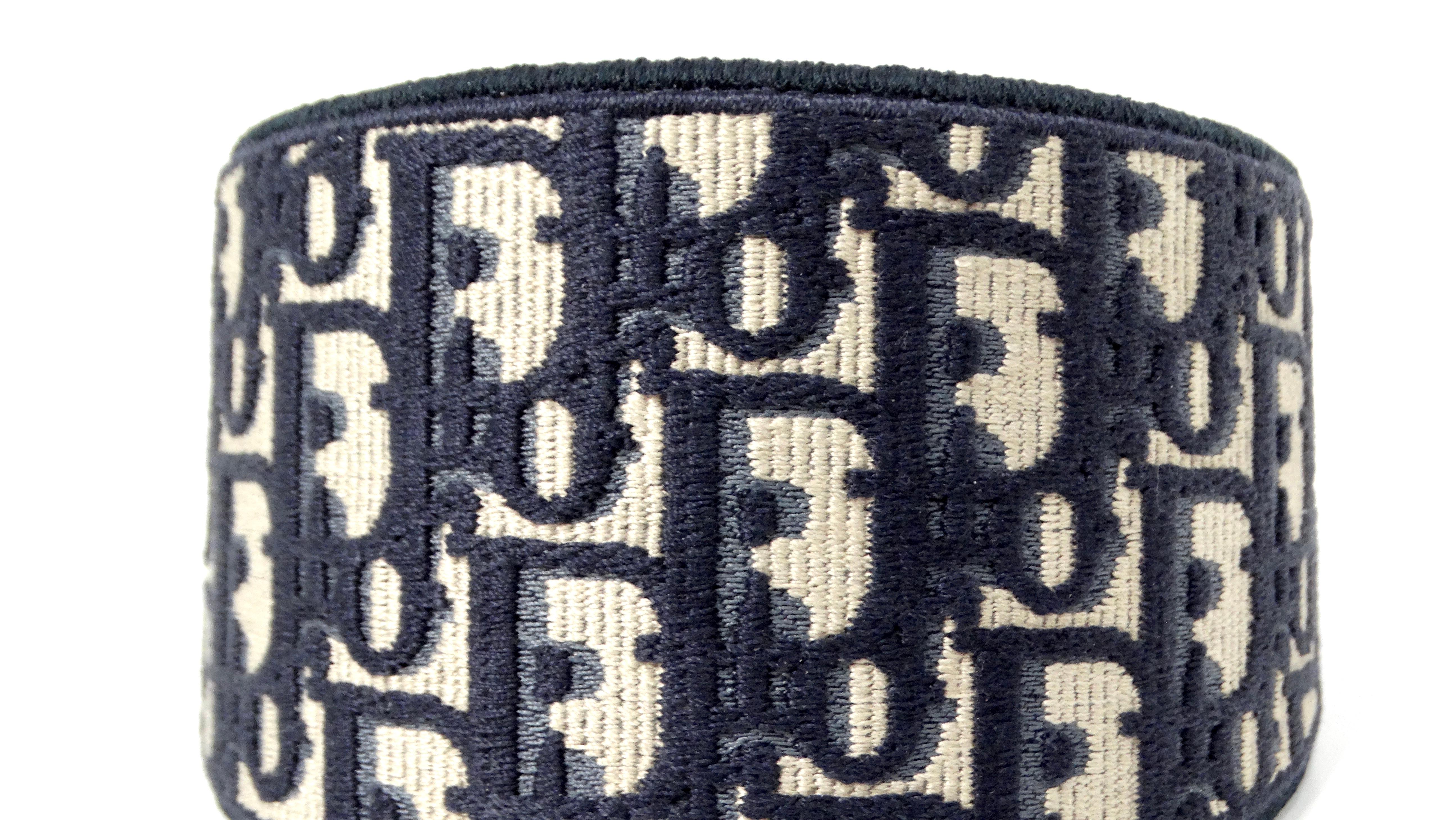 Women's Christian Dior Oblique Jacquard Navy Blue & Tan Wide Structured Headband For Sale
