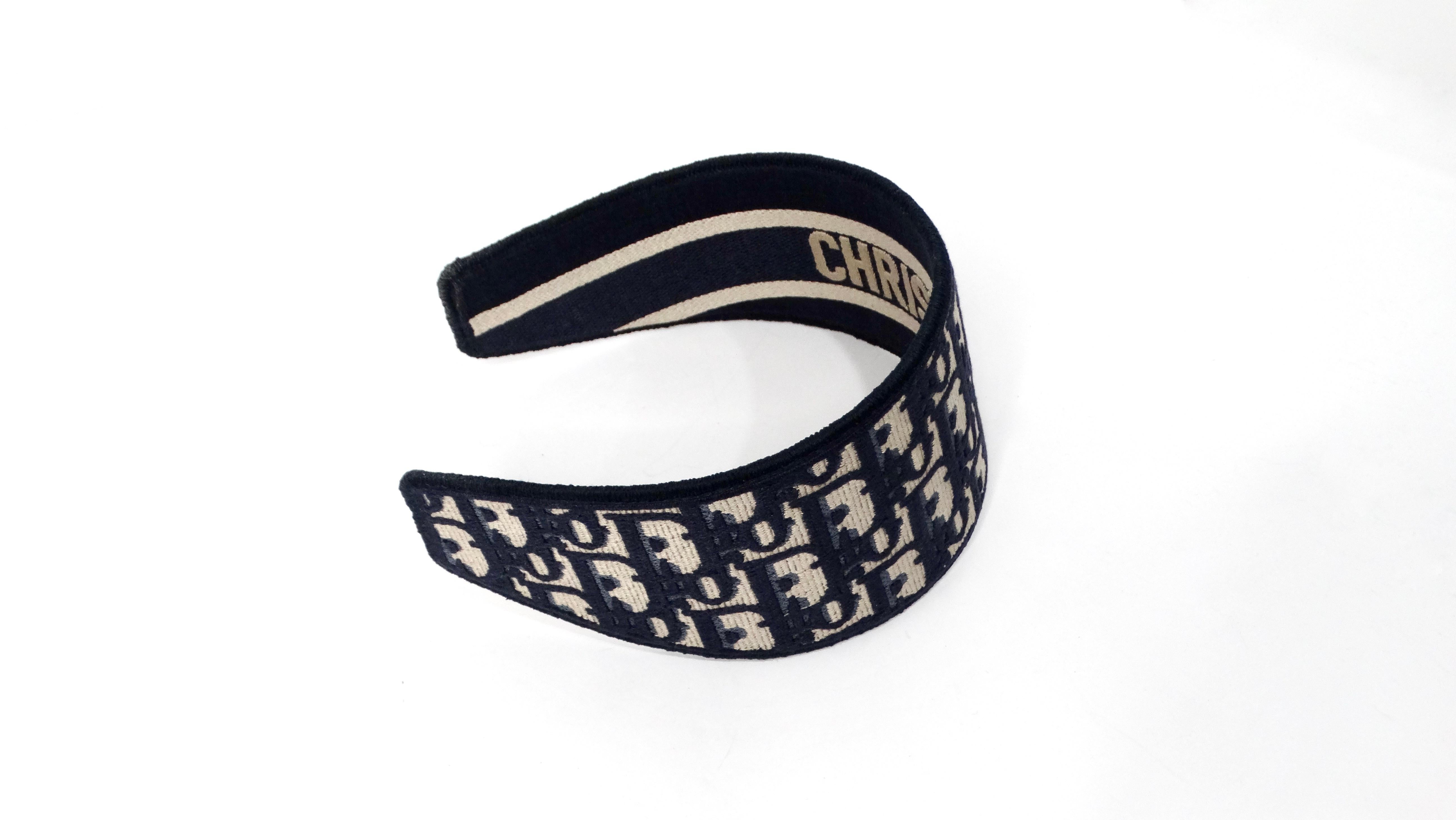 Christian Dior Oblique Jacquard Navy Blue & Tan Wide Structured Headband For Sale 1