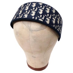 Diadema estructurada ancha Christian Dior en jacquard oblicuo azul marino y tostado