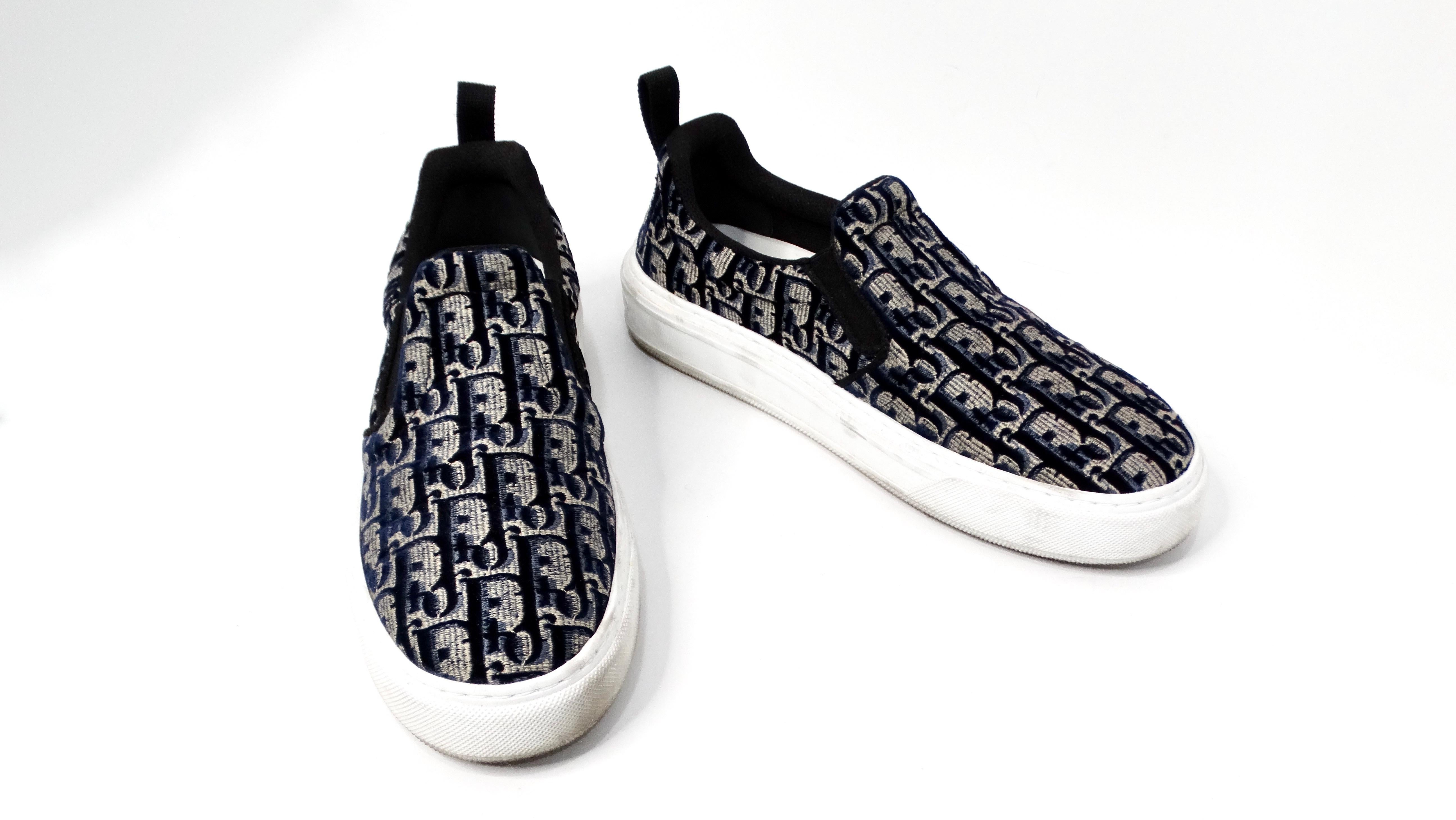 Black Christian Dior Oblique Navy Monogram Slip-On Sneakers For Sale