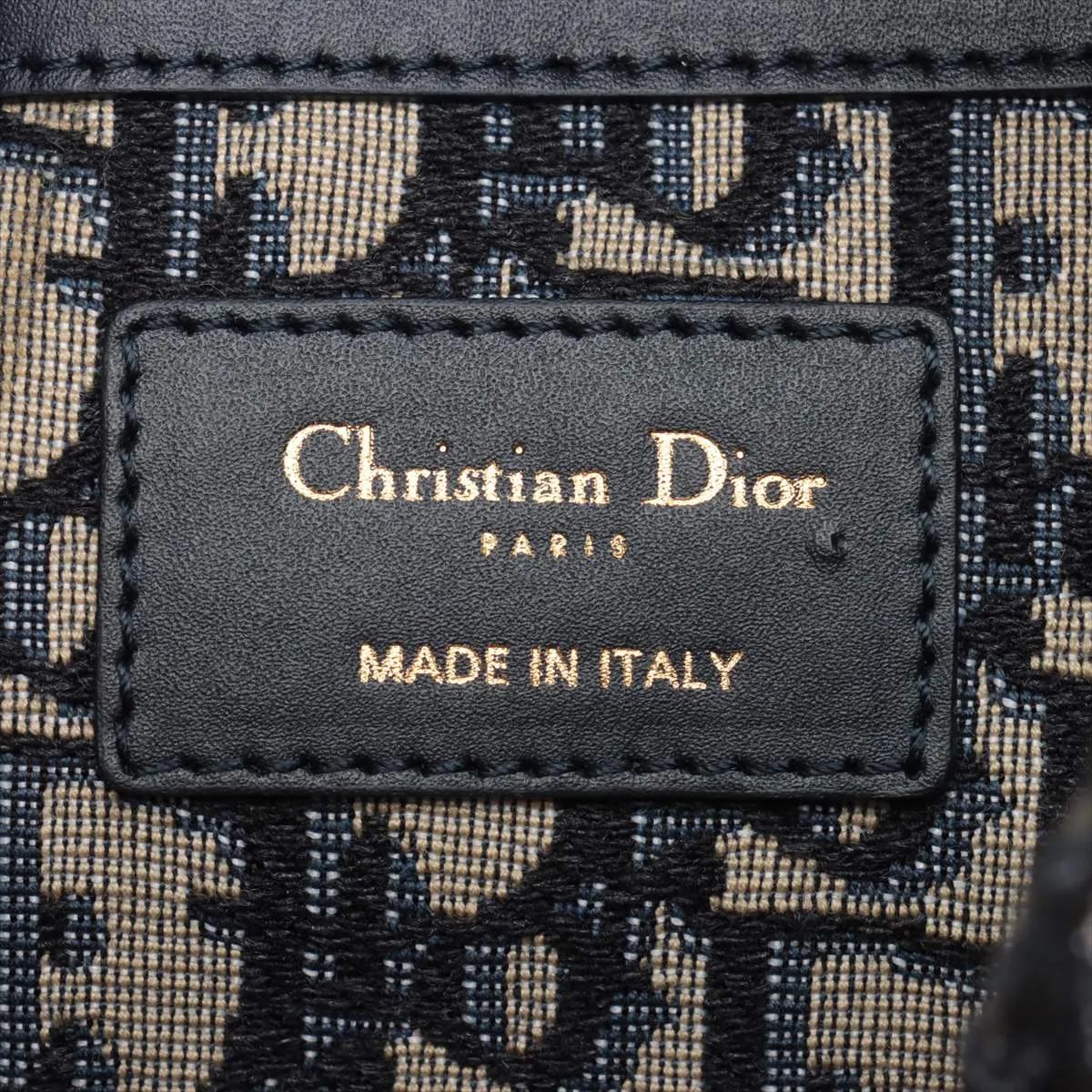 *Christian Dior Oblique Rattan Canvas Bucket Shoulder Bag Beige x Navy Blue en vente 4