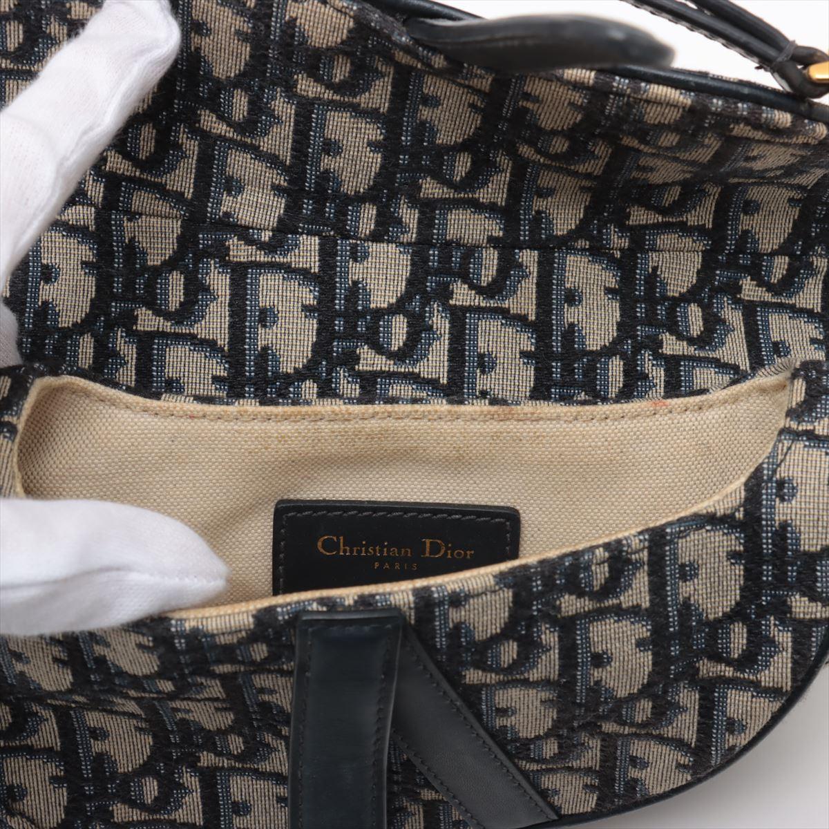 Christian Dior Bolso oblicuo de lona y piel azul marino en venta 6